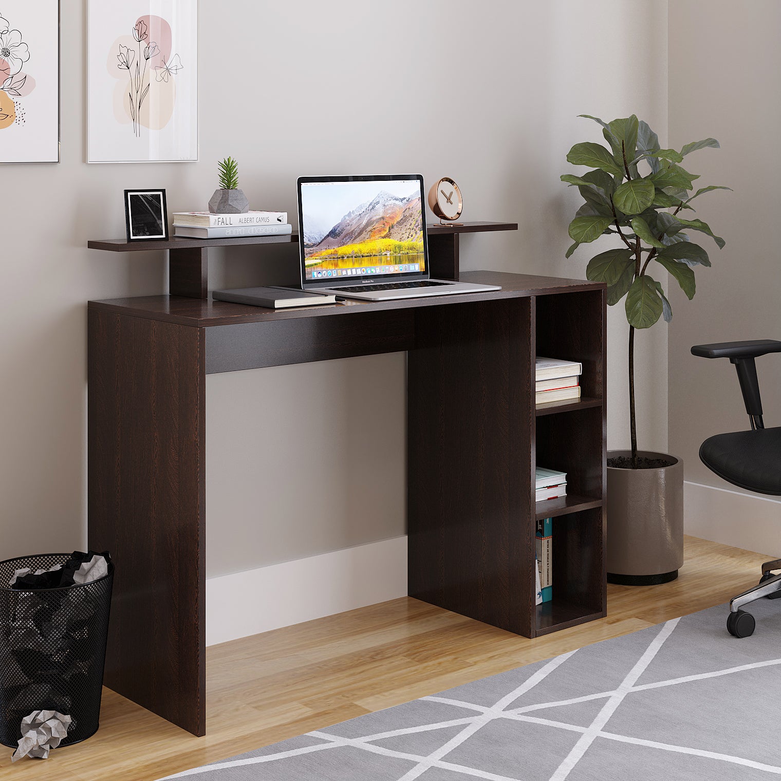 WOODWIDER Lucia Wooden Study Table, Workstation, Computer, Laptop, WFH Office Desk, Gaming Table with Storage, Wenge