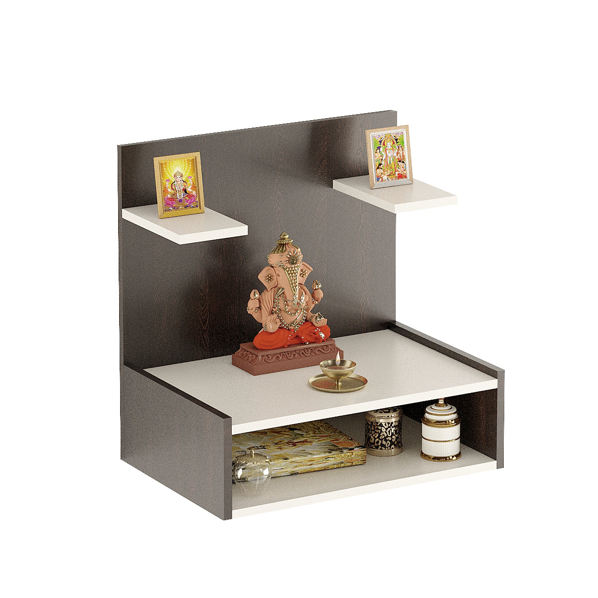 Tanishi Pooja Mandir for Home, Modern Temple for Home & Office, Wall-Mount Puja Stand Shelf