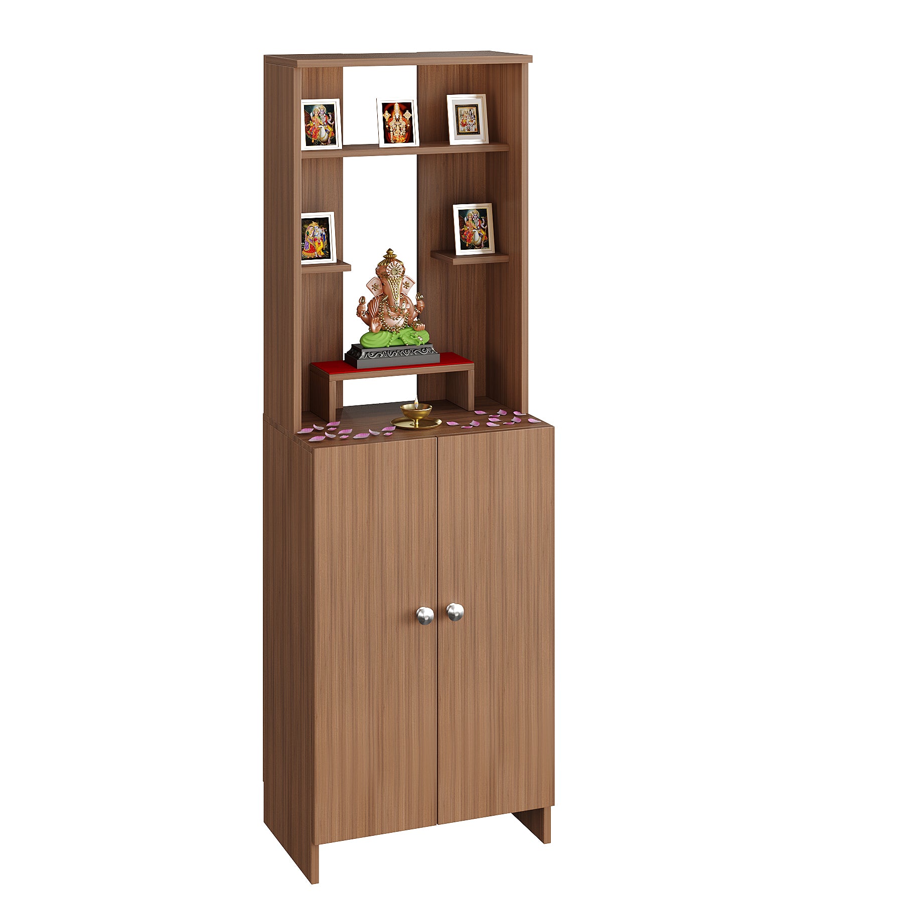 Aura Mandir for Home, Modern Temple for Home & Office, Prayer Cabinet Puja Stand Shelf in Exotic Teak