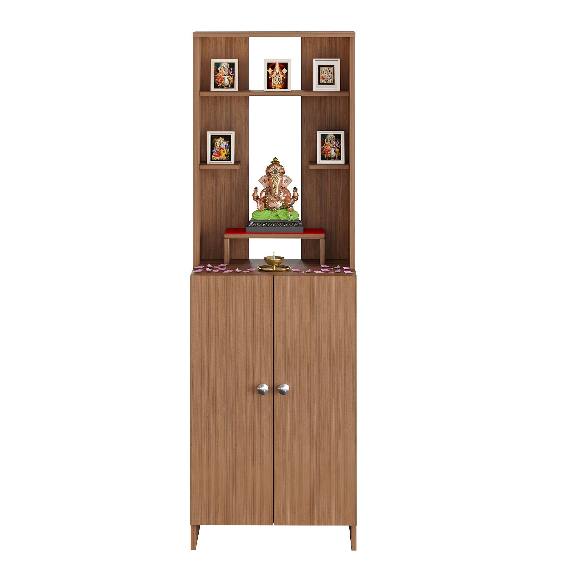 Aura Mandir for Home, Modern Temple for Home & Office, Prayer Cabinet Puja Stand Shelf in Exotic Teak