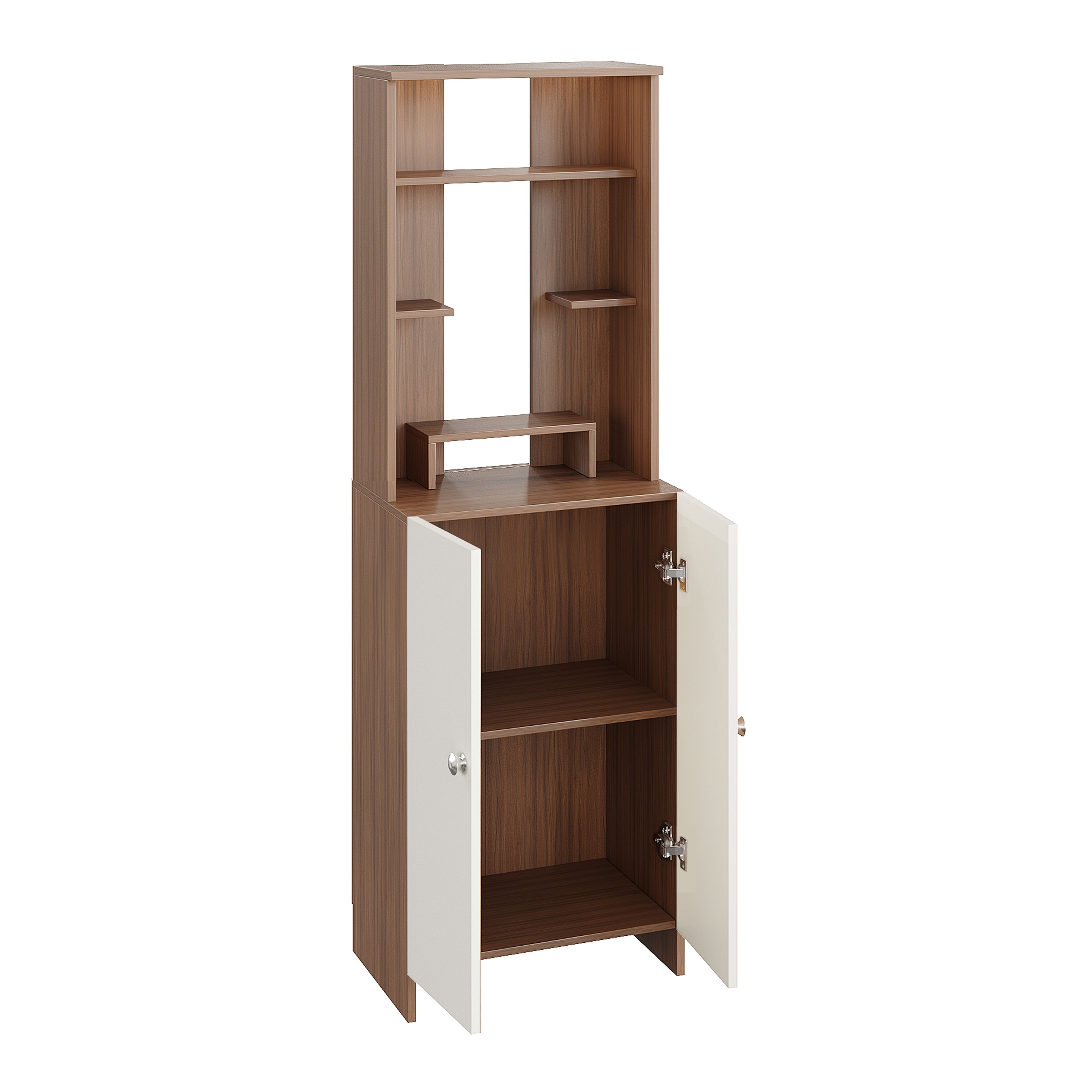 Aura Mandir for Home, Modern Temple for Home & Office, Prayer Cabinet Puja Stand Shelf in Exotic Teak & White