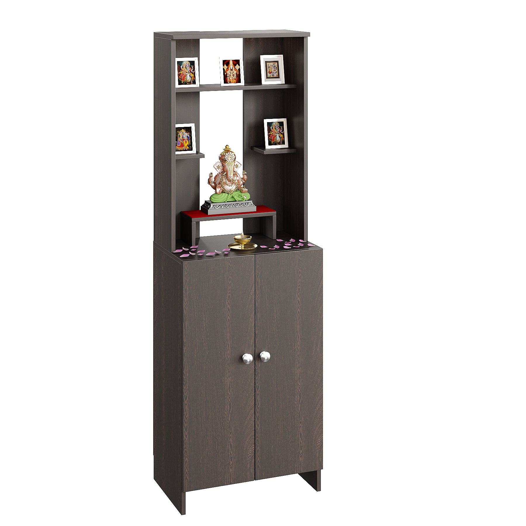 Aura Mandir for Home, Modern Temple for Home & Office, Prayer Cabinet Puja Stand Shelf in Wenge Finish