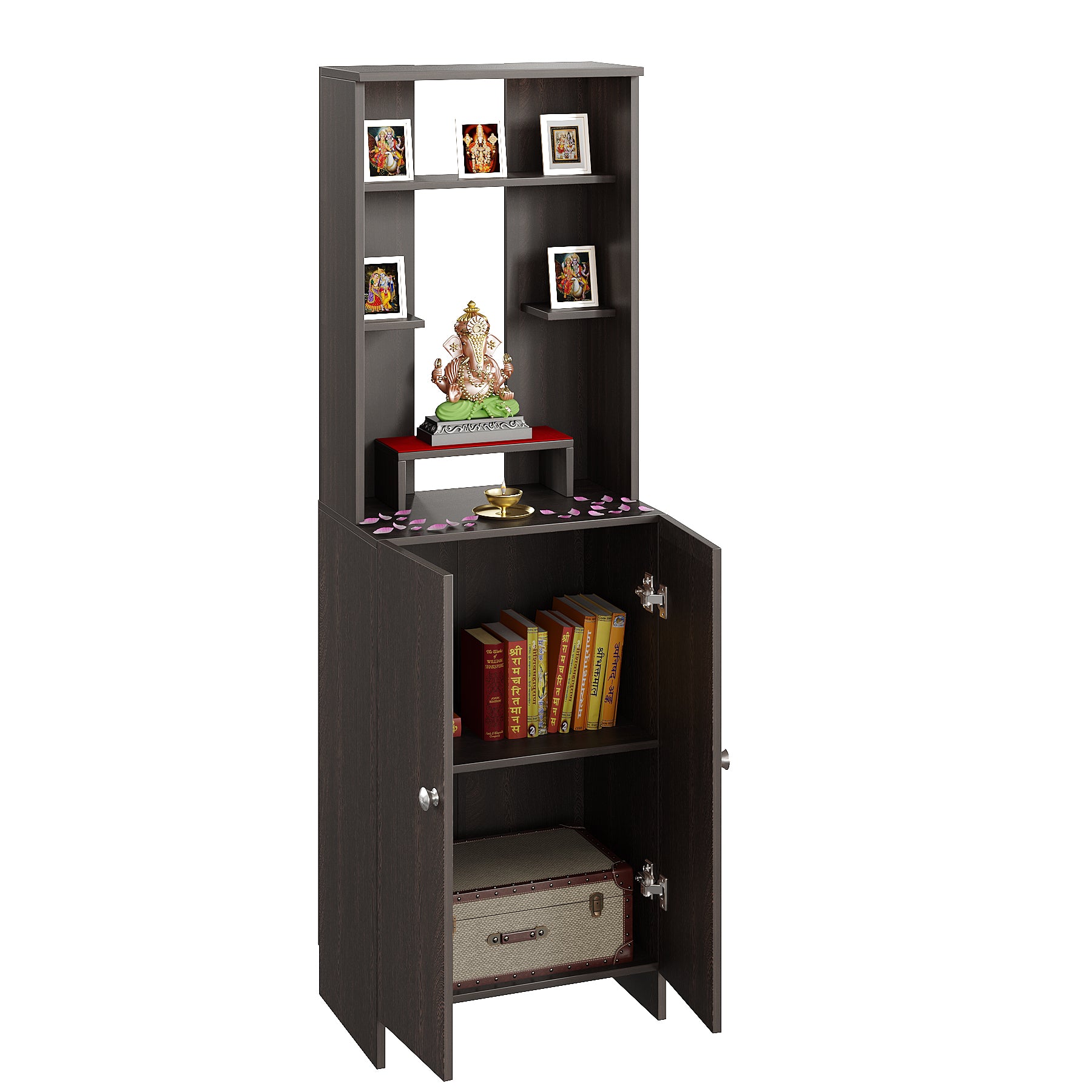 Aura Mandir for Home, Modern Temple for Home & Office, Prayer Cabinet Puja Stand Shelf in Wenge Finish