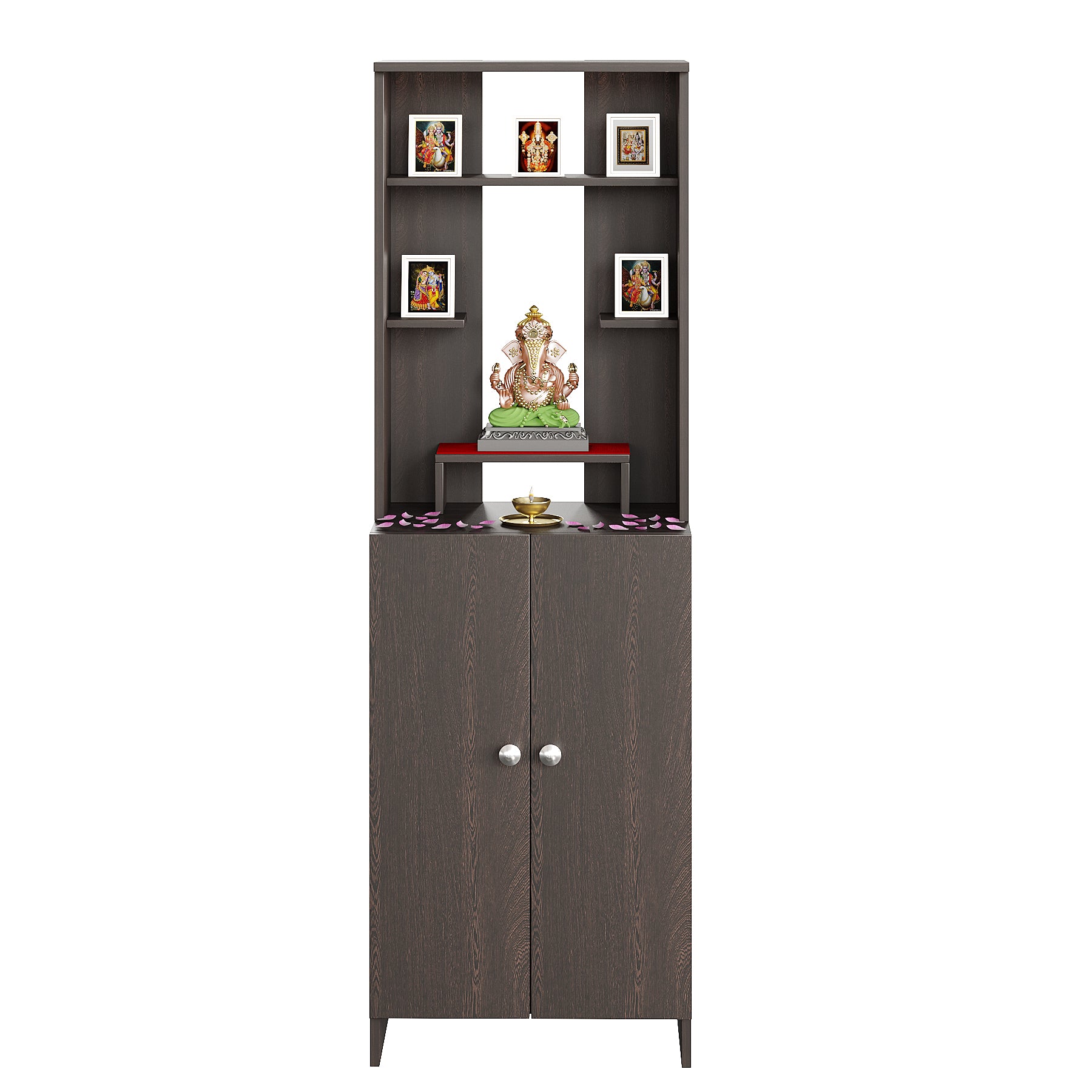 Aura Mandir for Home, Modern Temple for Home & Office, Prayer Cabinet Puja Stand Shelf in Wenge Finish