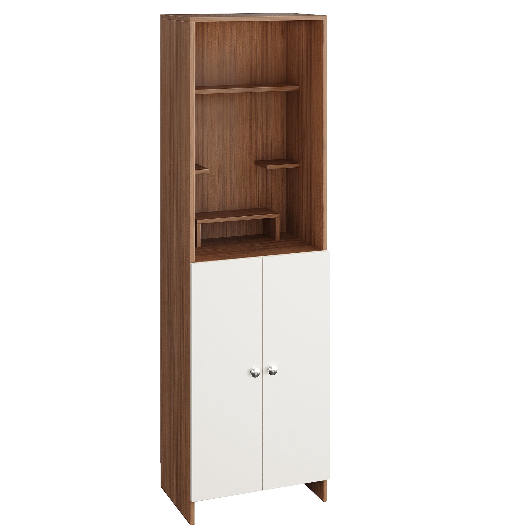 Anvika Pooja Mandir for Home, Modern Temple for Home & Office, Prayer Cabinet Puja Stand Shelf in Exotic Teak & White Finish