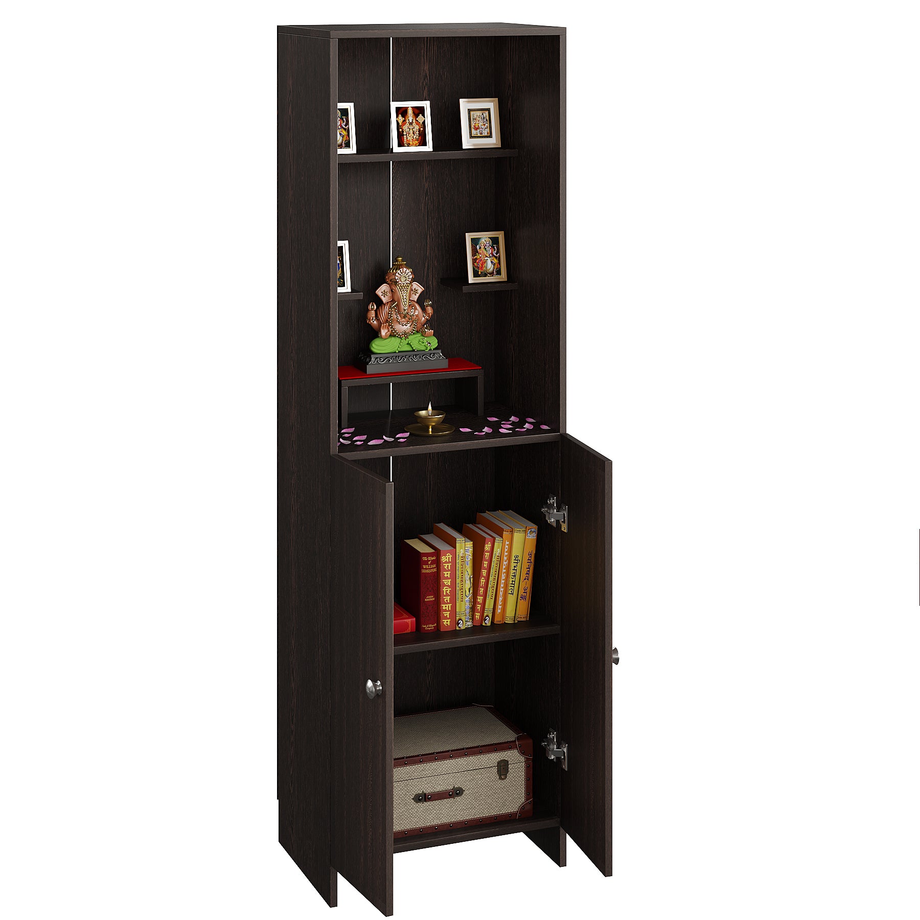 Anvika Pooja Mandir for Home, Modern Temple for Home & Office, Prayer Cabinet Puja Stand Shelf in Wenge Finish