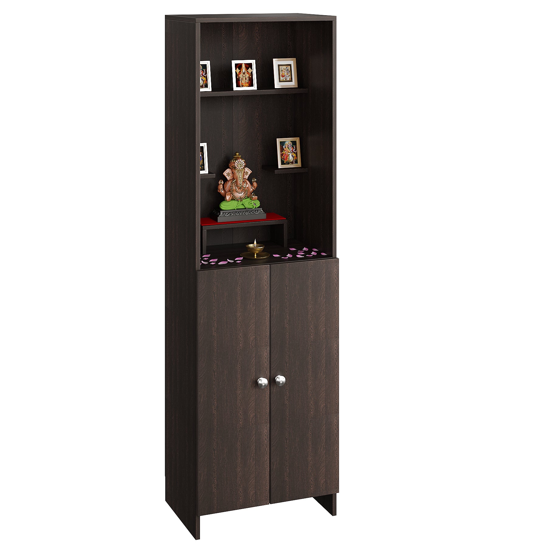 Anvika Pooja Mandir for Home, Modern Temple for Home & Office, Prayer Cabinet Puja Stand Shelf in Wenge Finish