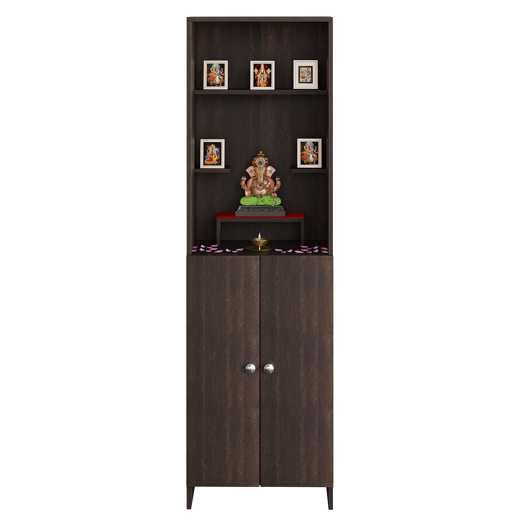 Anvika Pooja Mandir for Home, Modern Temple for Home & Office, Prayer Cabinet Puja Stand Shelf in Wenge Finish