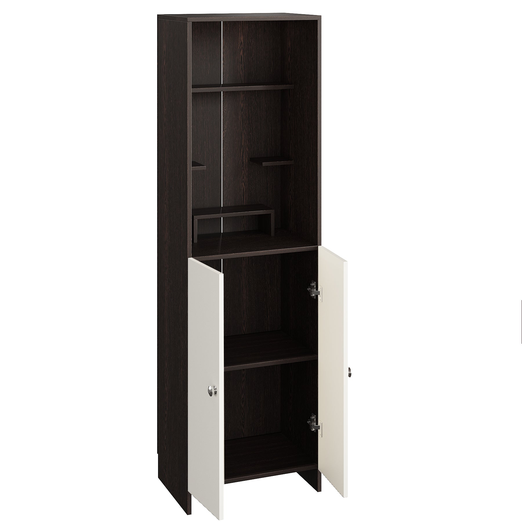 Anvika Pooja Mandir for Home, Modern Temple for Home & Office, Prayer Cabinet Puja Stand Shelf in Wenge & White Finish