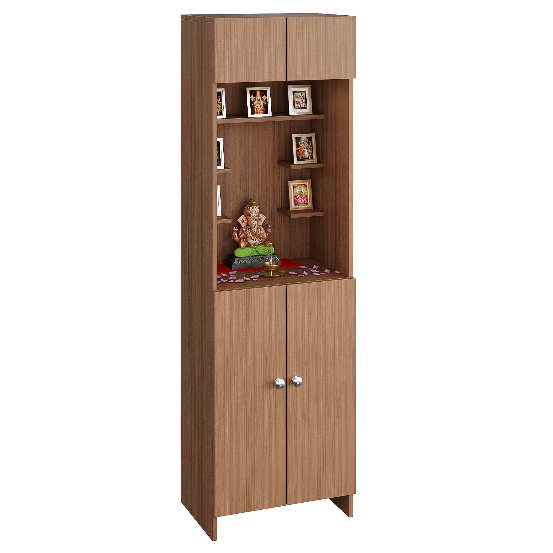 Shivika Pooja Mandir for Home, Modern Temple for Home & Office, Prayer Cabinet Puja Stand Shelf in Exotic Teak Finish