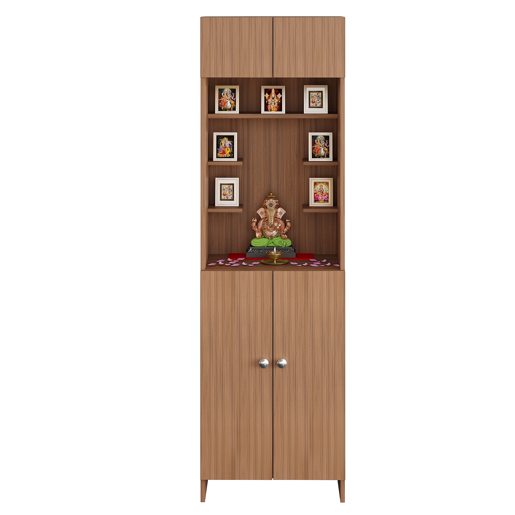 Shivika Pooja Mandir for Home, Modern Temple for Home & Office, Prayer Cabinet Puja Stand Shelf in Exotic Teak Finish