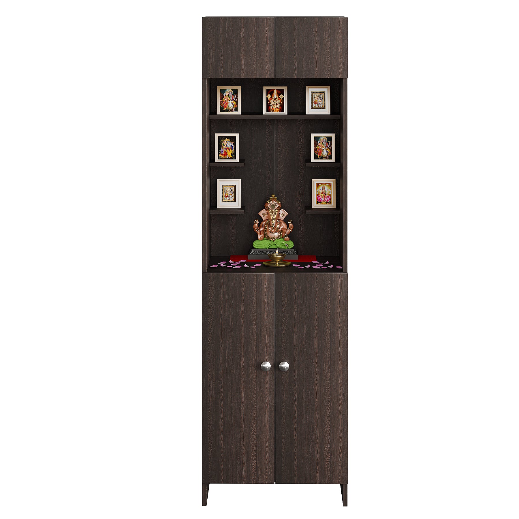 Shivika Pooja Mandir for Home, Modern Temple for Home & Office, Prayer Cabinet Puja Stand Shelf in Wenge Finish
