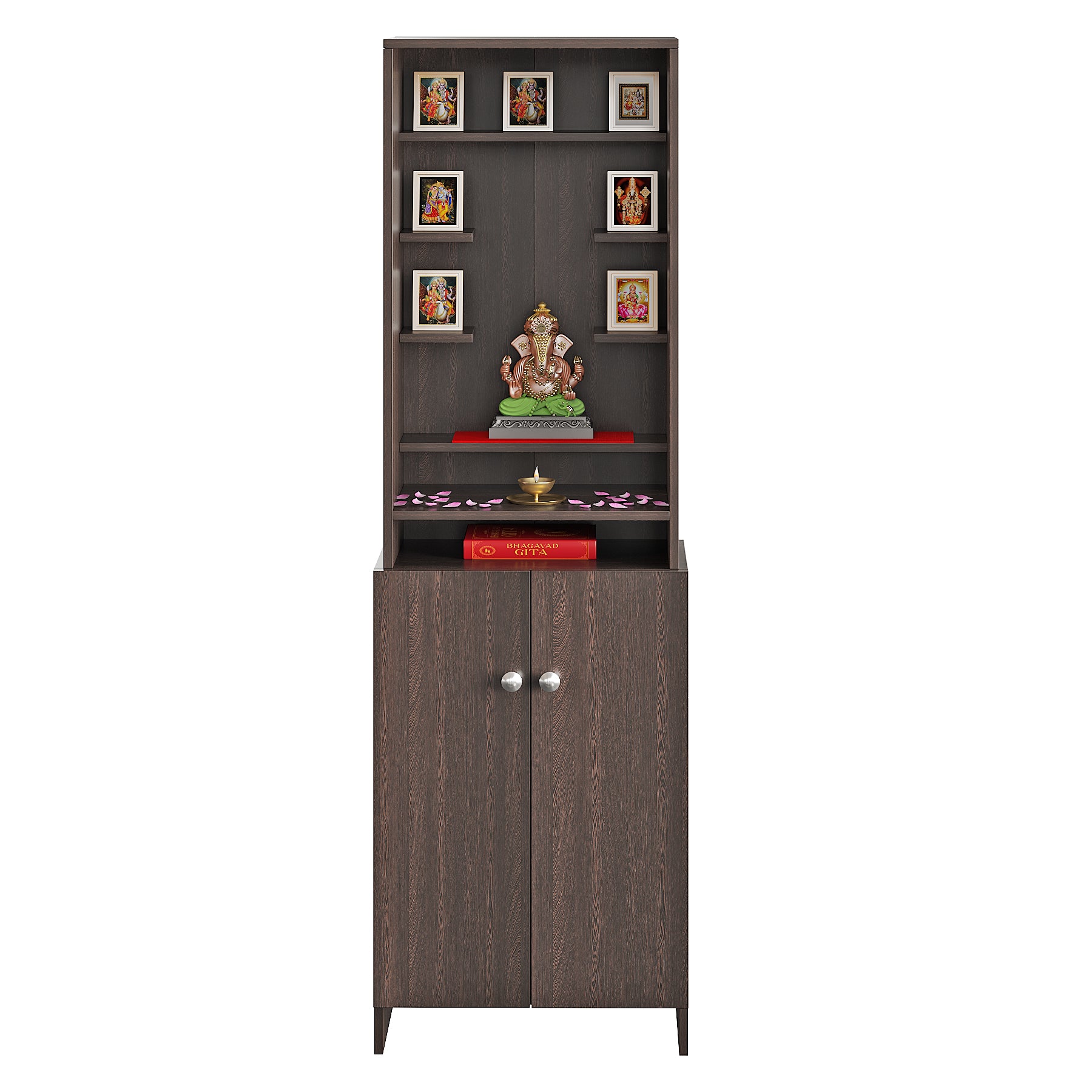 Shrisha Pooja Mandir for Home, Modern Temple for Home & Office, Prayer Cabinet Puja Stand Shelf in Wenge Finish
