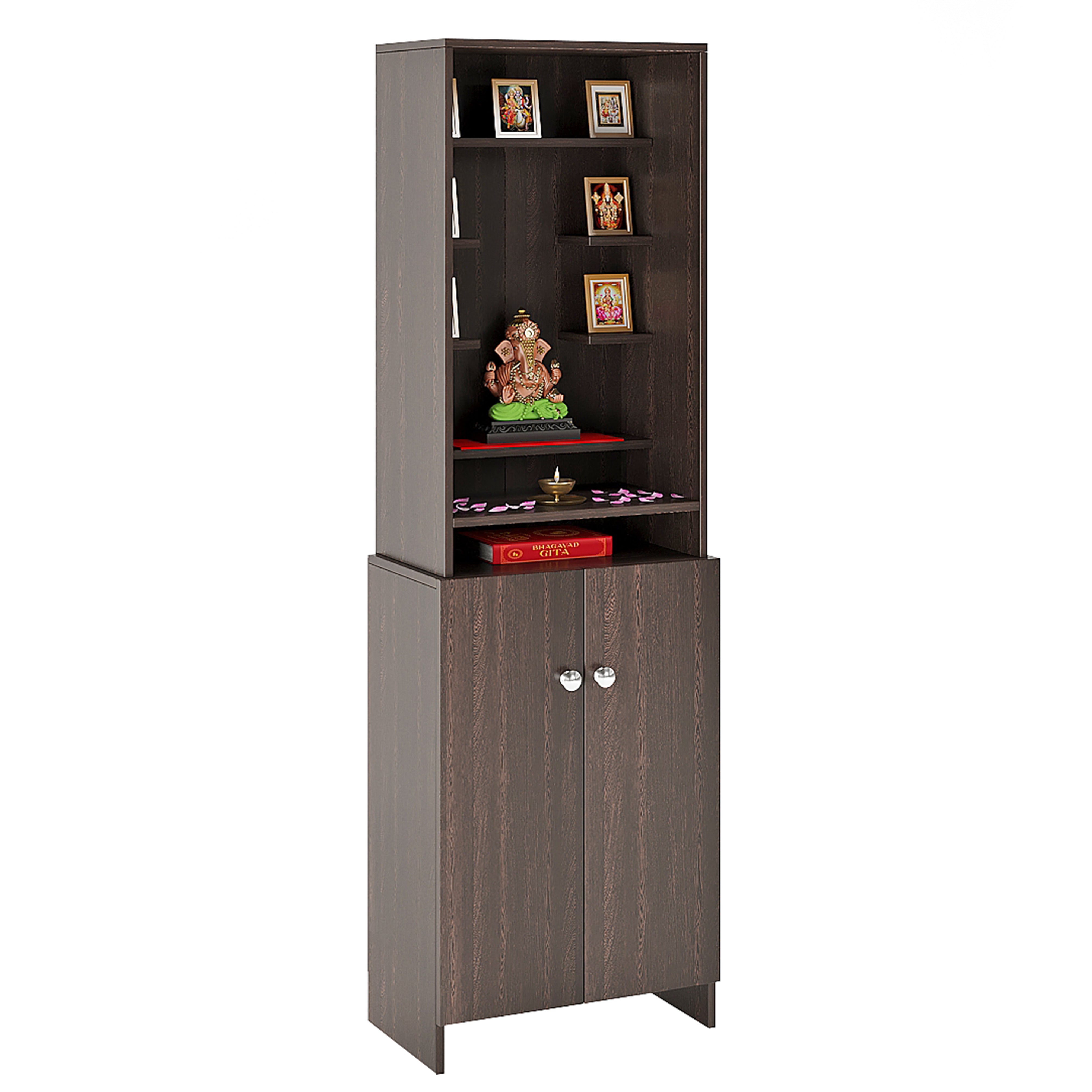 Shrisha Pooja Mandir for Home, Modern Temple for Home & Office, Prayer Cabinet Puja Stand Shelf in Wenge Finish