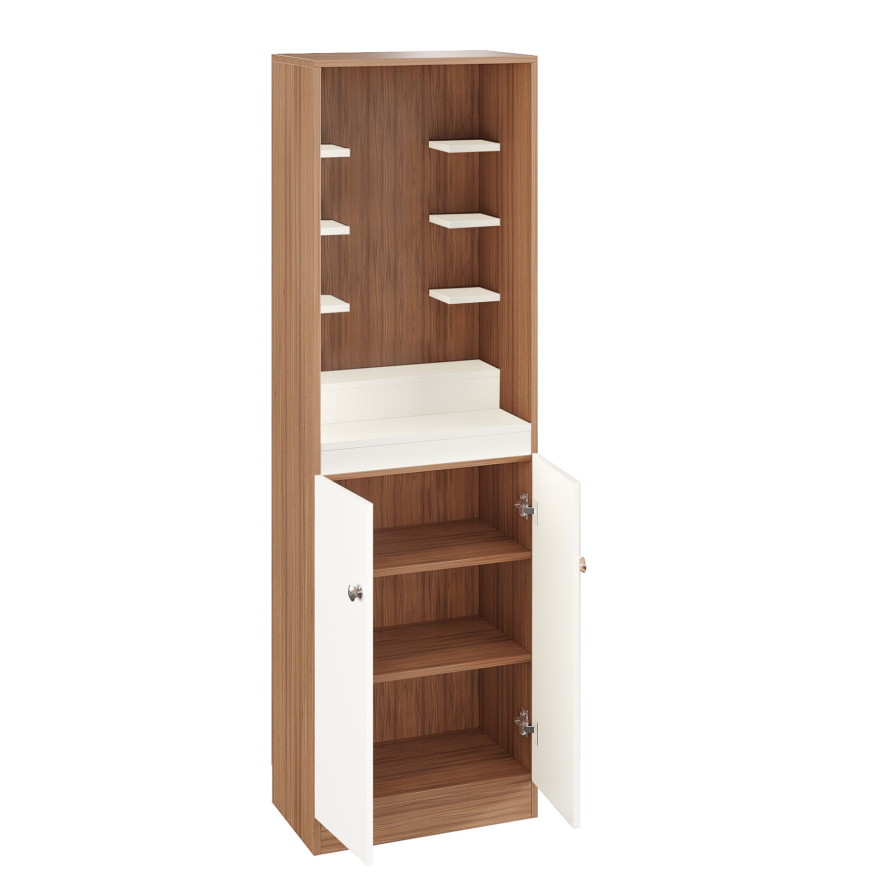 Adya Pooja Mandir for Home, Modern Temple for Home & Office, Prayer Cabinet Puja Stand Shelf in Exotic Teak & White Finish