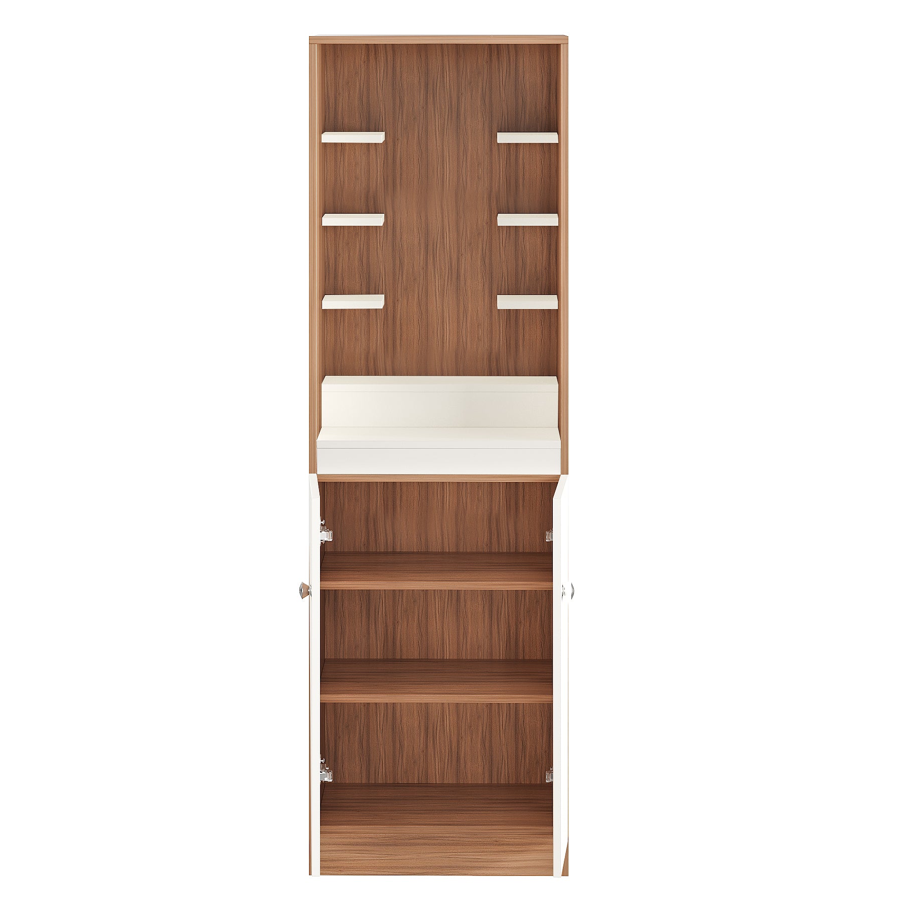 Adya Pooja Mandir for Home, Modern Temple for Home & Office, Prayer Cabinet Puja Stand Shelf in Exotic Teak & White Finish