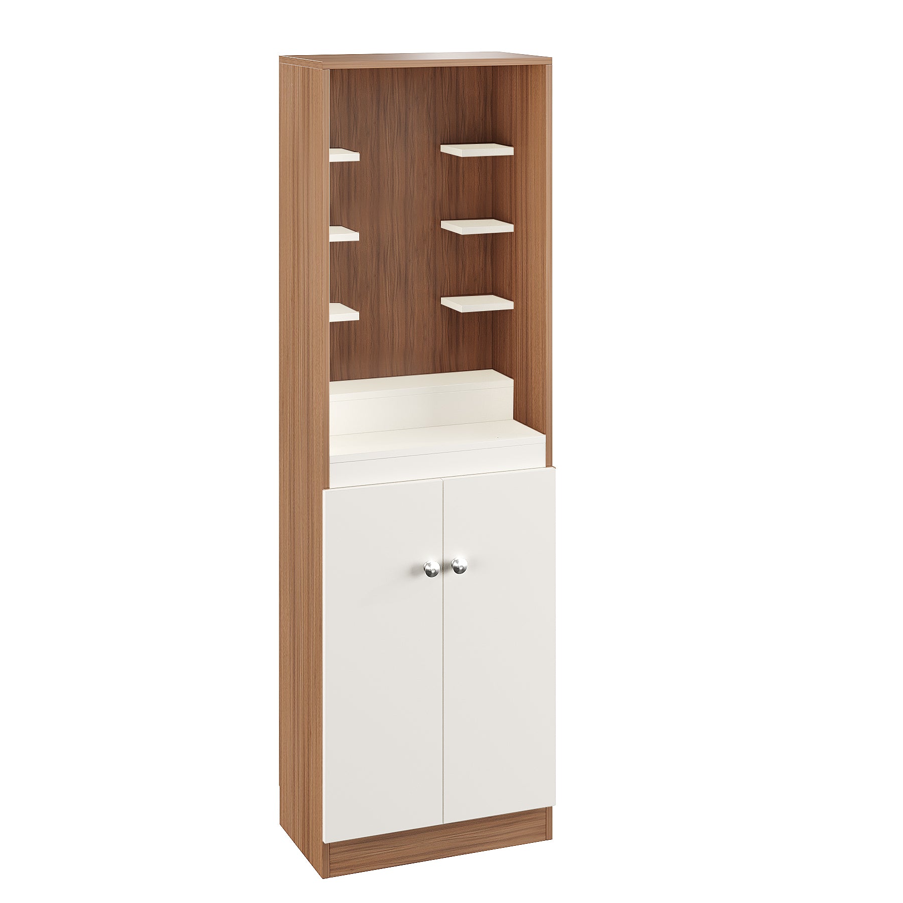 Adya Pooja Mandir for Home, Modern Temple for Home & Office, Prayer Cabinet Puja Stand Shelf in Exotic Teak & White Finish