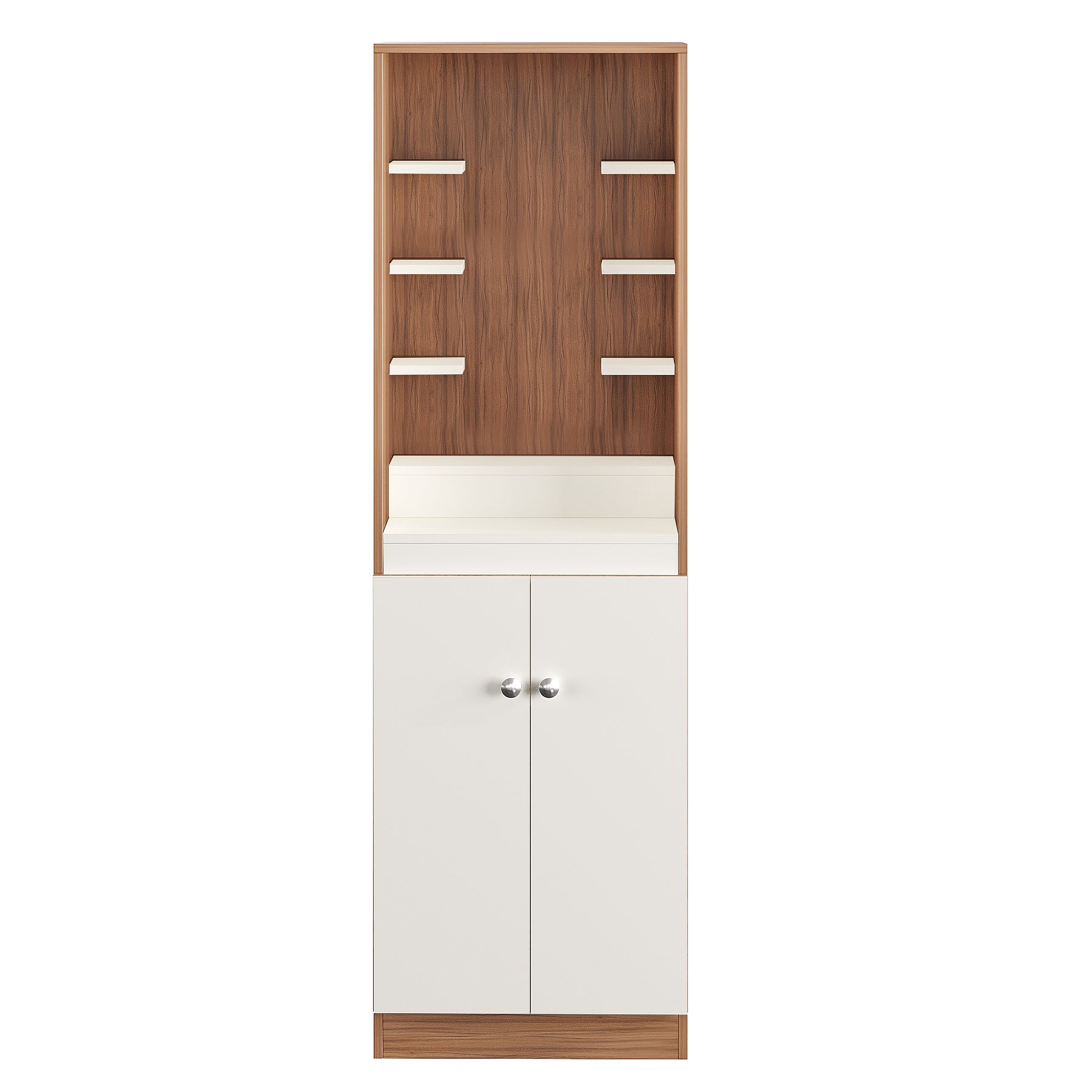 Adya Pooja Mandir for Home, Modern Temple for Home & Office, Prayer Cabinet Puja Stand Shelf in Exotic Teak & White Finish
