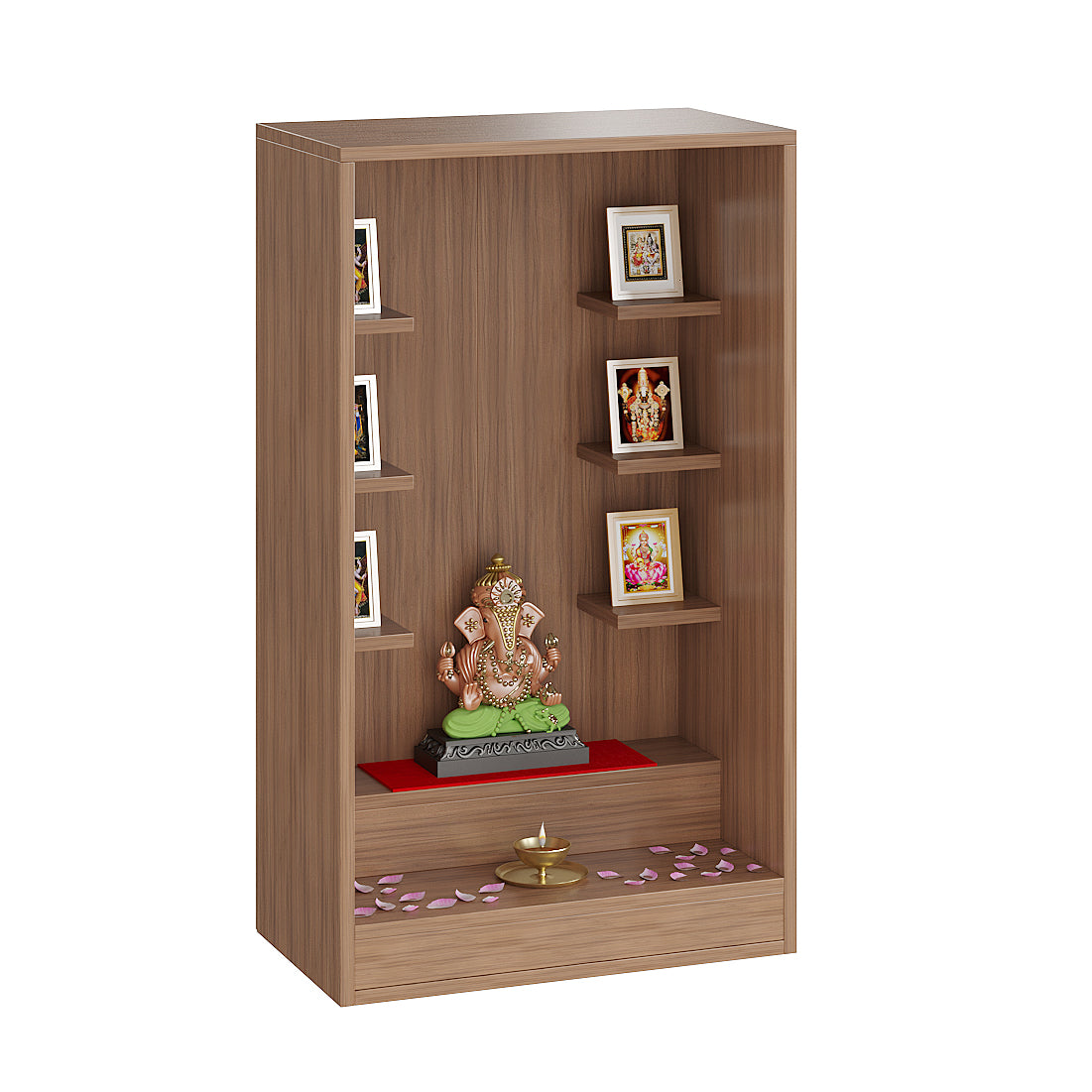 Ketki Pooja Mandir for Home, Modern Temple for Home & Office, Wall-Mount Puja Stand Shelf Exotic Teak Finish