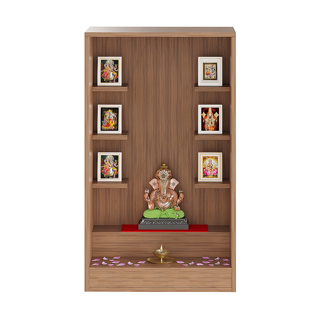 Ketki Pooja Mandir for Home, Modern Temple for Home & Office, Wall-Mount Puja Stand Shelf Exotic Teak Finish