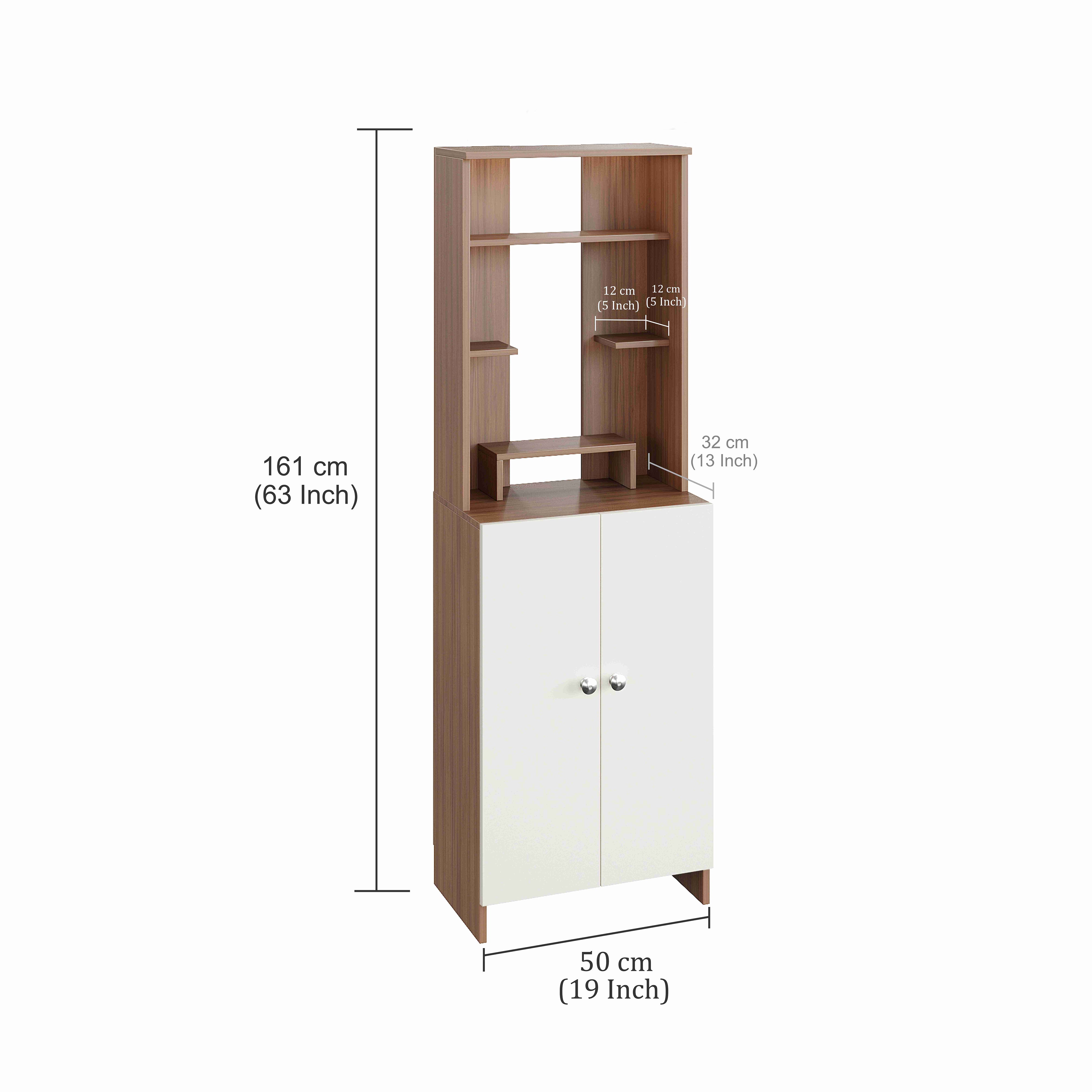 Aura Mandir for Home, Modern Temple for Home & Office, Prayer Cabinet Puja Stand Shelf in Exotic Teak & White