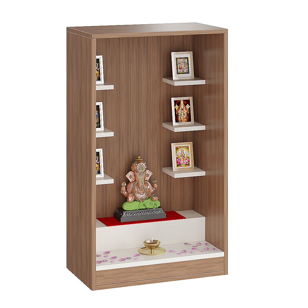 Ketki Pooja Mandir for Home, Modern Temple for Home & Office, Wall-Mount Puja Stand Shelf Exotic Teak & White Finish