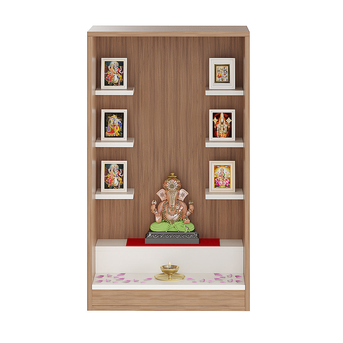 Ketki Pooja Mandir for Home, Modern Temple for Home & Office, Wall-Mount Puja Stand Shelf Exotic Teak & White Finish