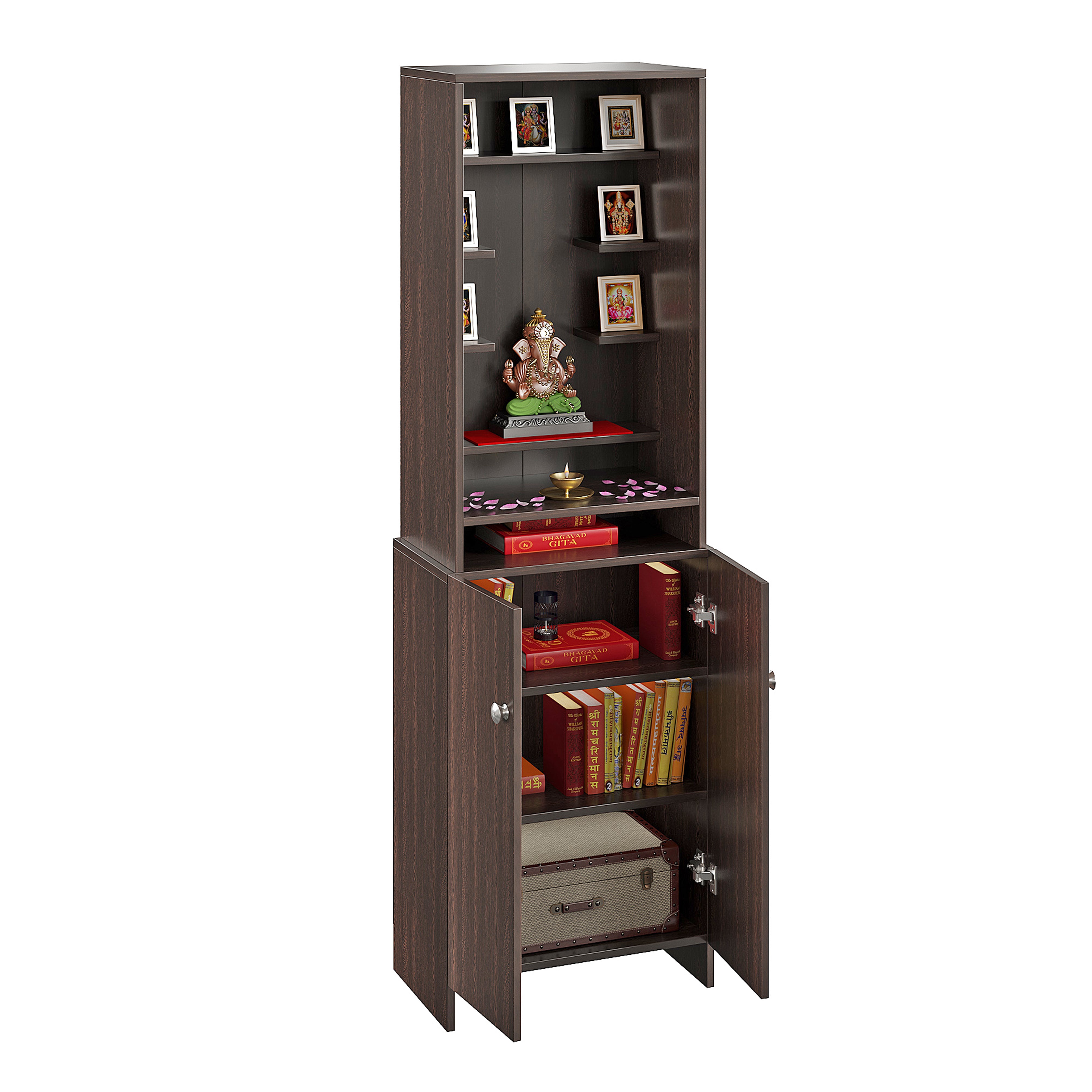 Shrisha Pooja Mandir for Home, Modern Temple for Home & Office, Prayer Cabinet Puja Stand Shelf in Wenge Finish