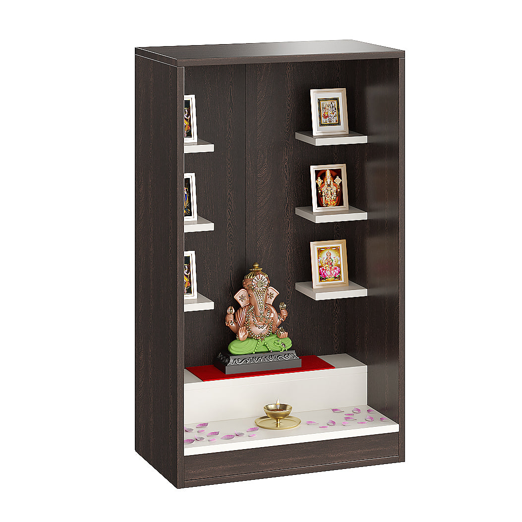 Ketki Pooja Mandir for Home, Modern Temple for Home & Office, Wall-Mount Puja Stand Shelf Wenge & White Finish