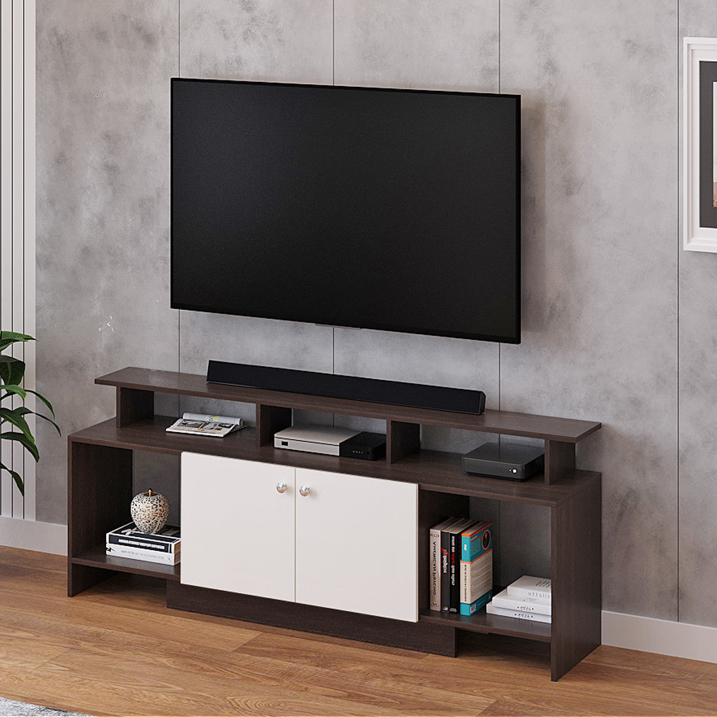Woodwider Barosia Engineering Wood Floor Standing TV Entertainment Unit Set Top Box Stand/TV Cabinet with Shelves for Books & Décor Display Unit, Ideal for 65” (Wenge & White)