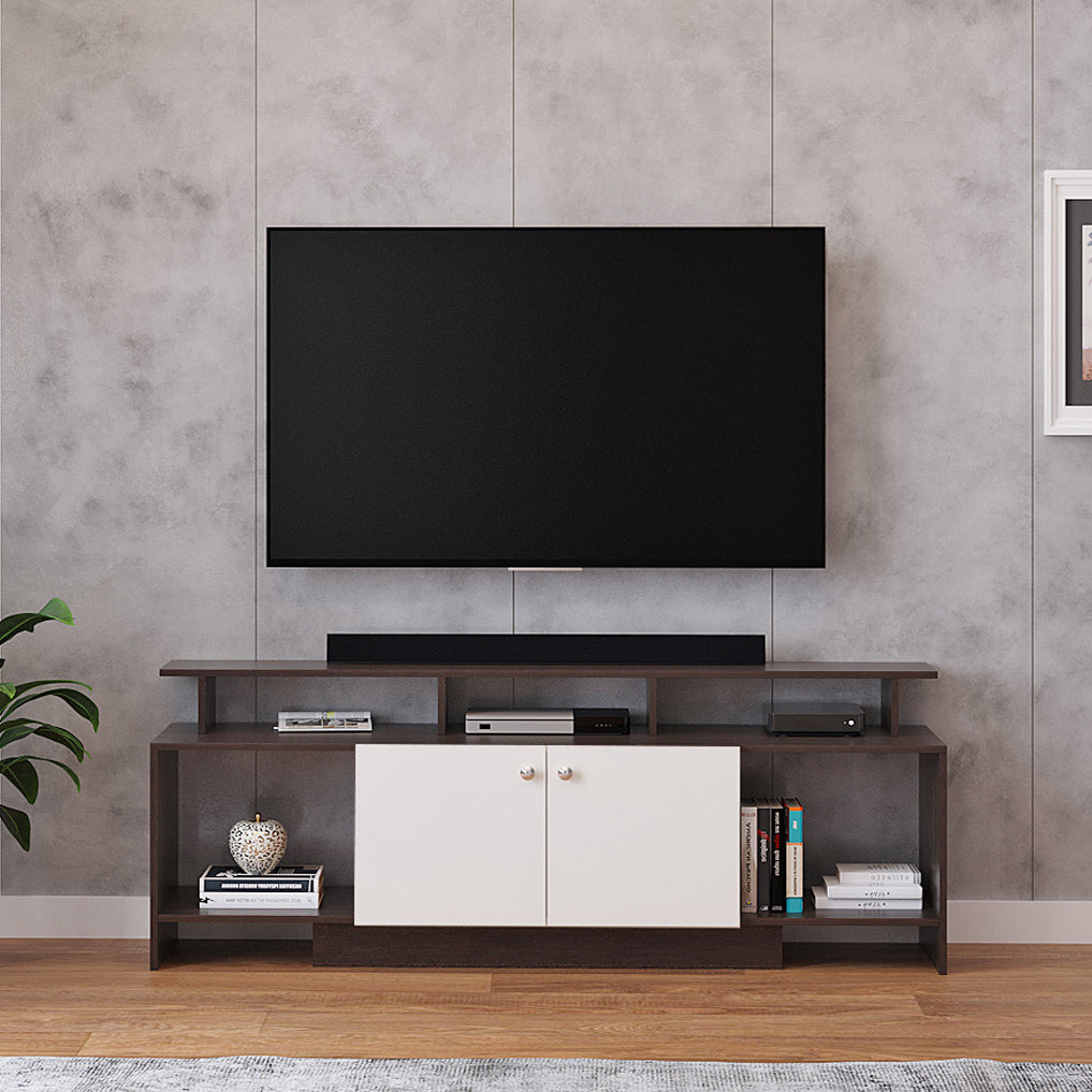 Woodwider Barosia Engineering Wood Floor Standing TV Entertainment Unit Set Top Box Stand/TV Cabinet with Shelves for Books & Décor Display Unit, Ideal for 65” (Wenge & White)