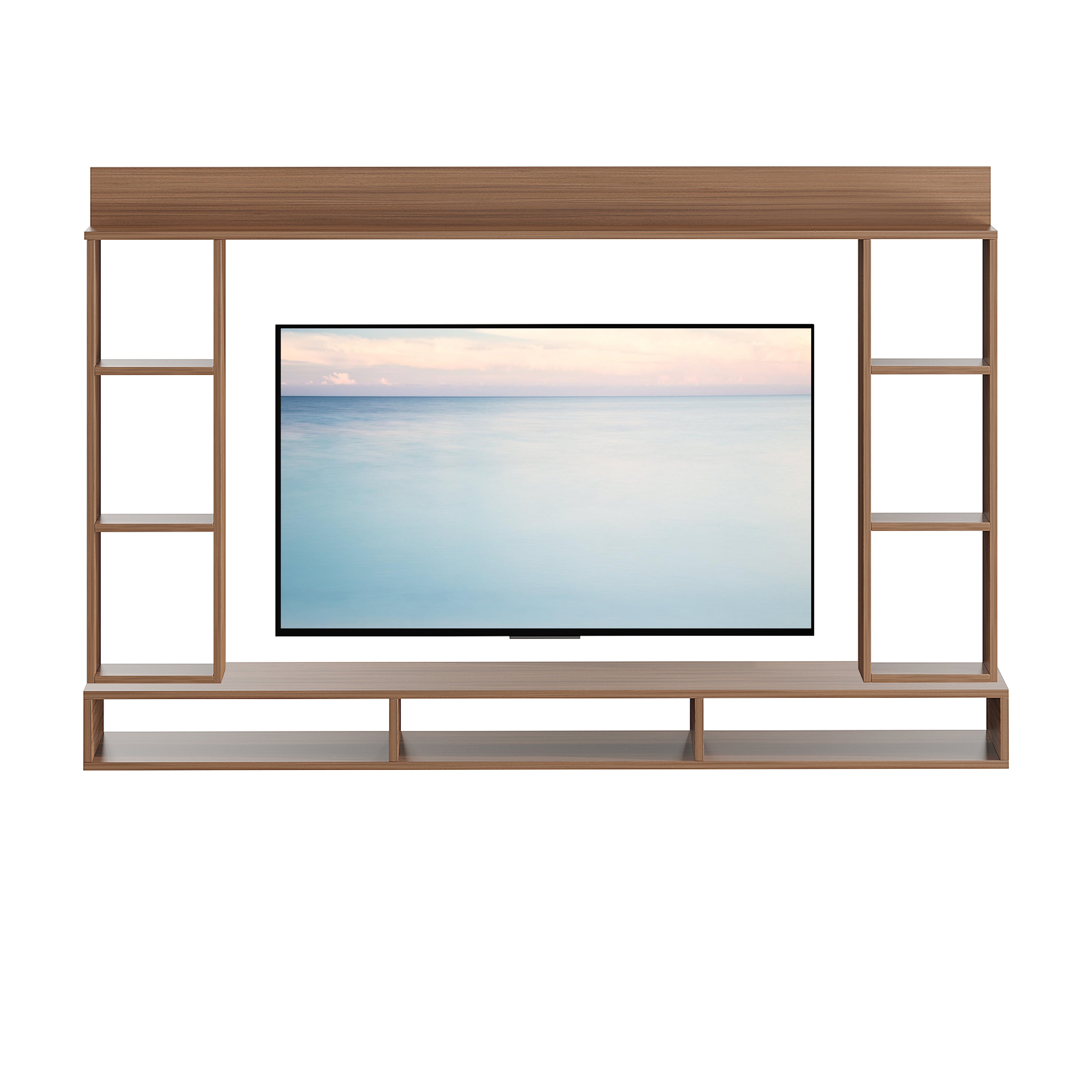 FURNEASER Paul Engineered Wood Wall-Mount TV Unit for Living Room, Set Top Box Stand, Entertainment Unit with Display Shelves, for Upto 43 Inch TV (Exotic teak)