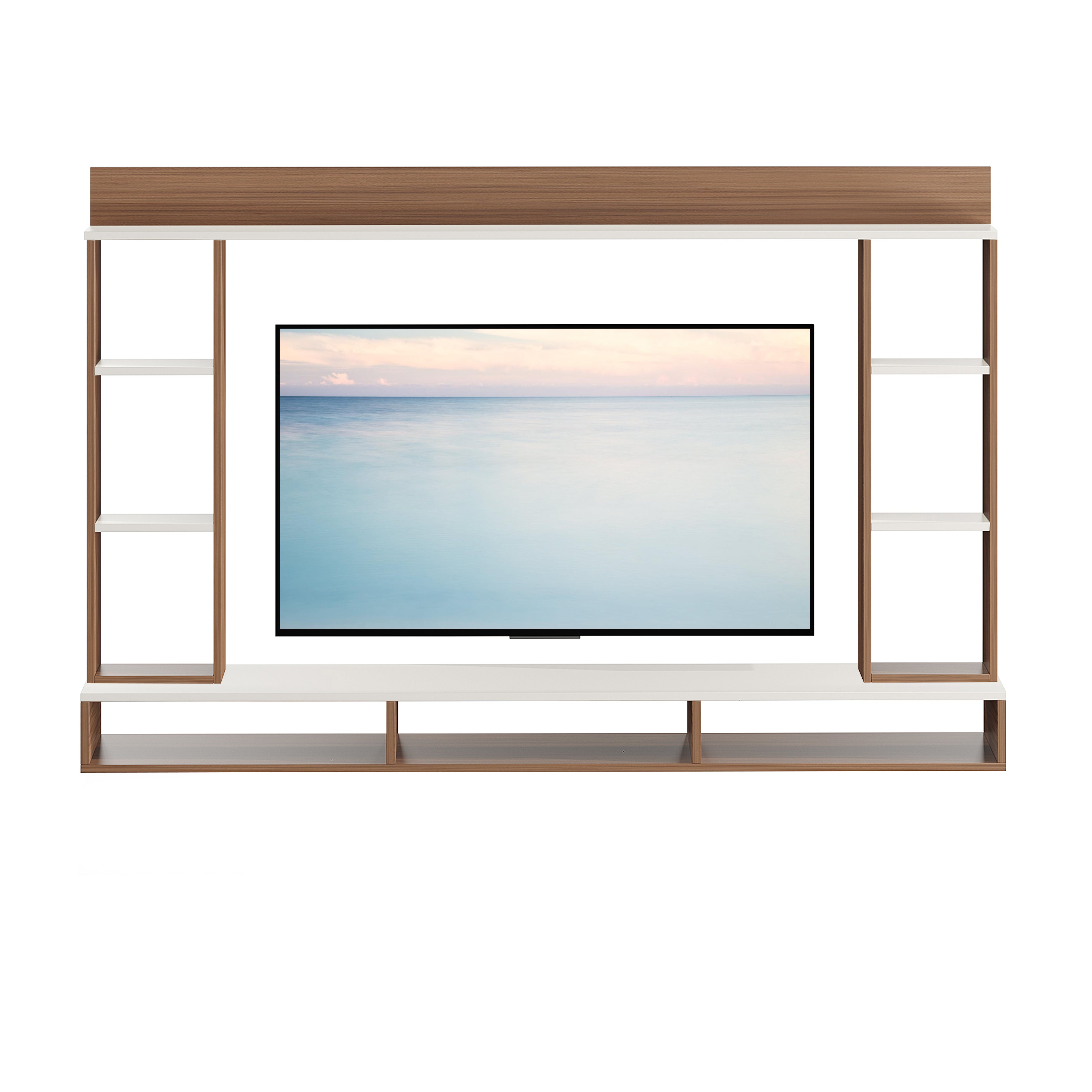 FURNEASER Paul Engineered Wood Wall-Mount TV Unit for Living Room, Set Top Box Stand, Entertainment Unit with Display Shelves, for Upto 43 Inch TV ( Exotic teak & White)