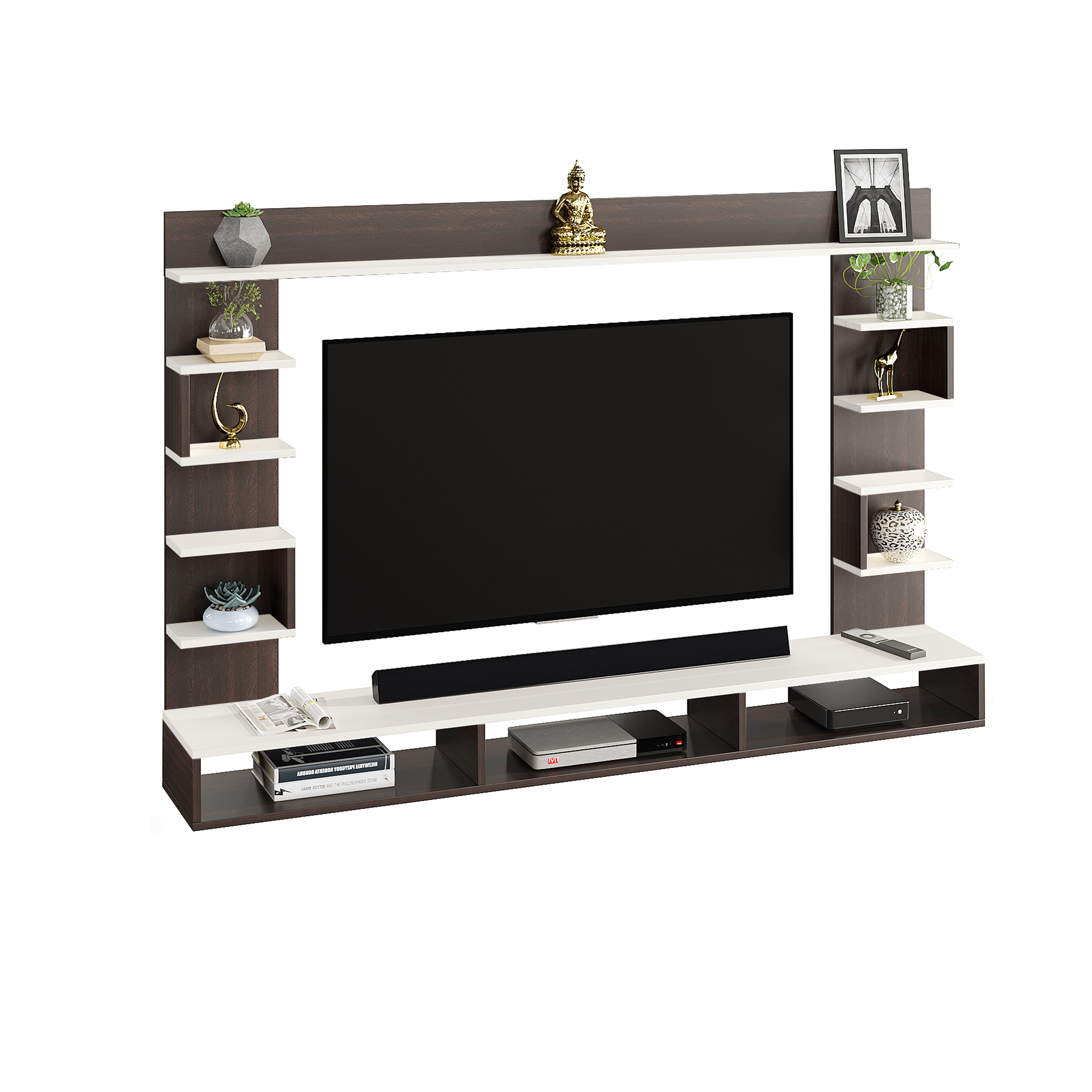 FURNEASER Steven Engineered Wood Wall Mount TV Unit/TV Stand/TV Cabinet/TV Entertainment Unit/Set Top Box Stand (Ideal for 55 Inch) (Wenge & White)