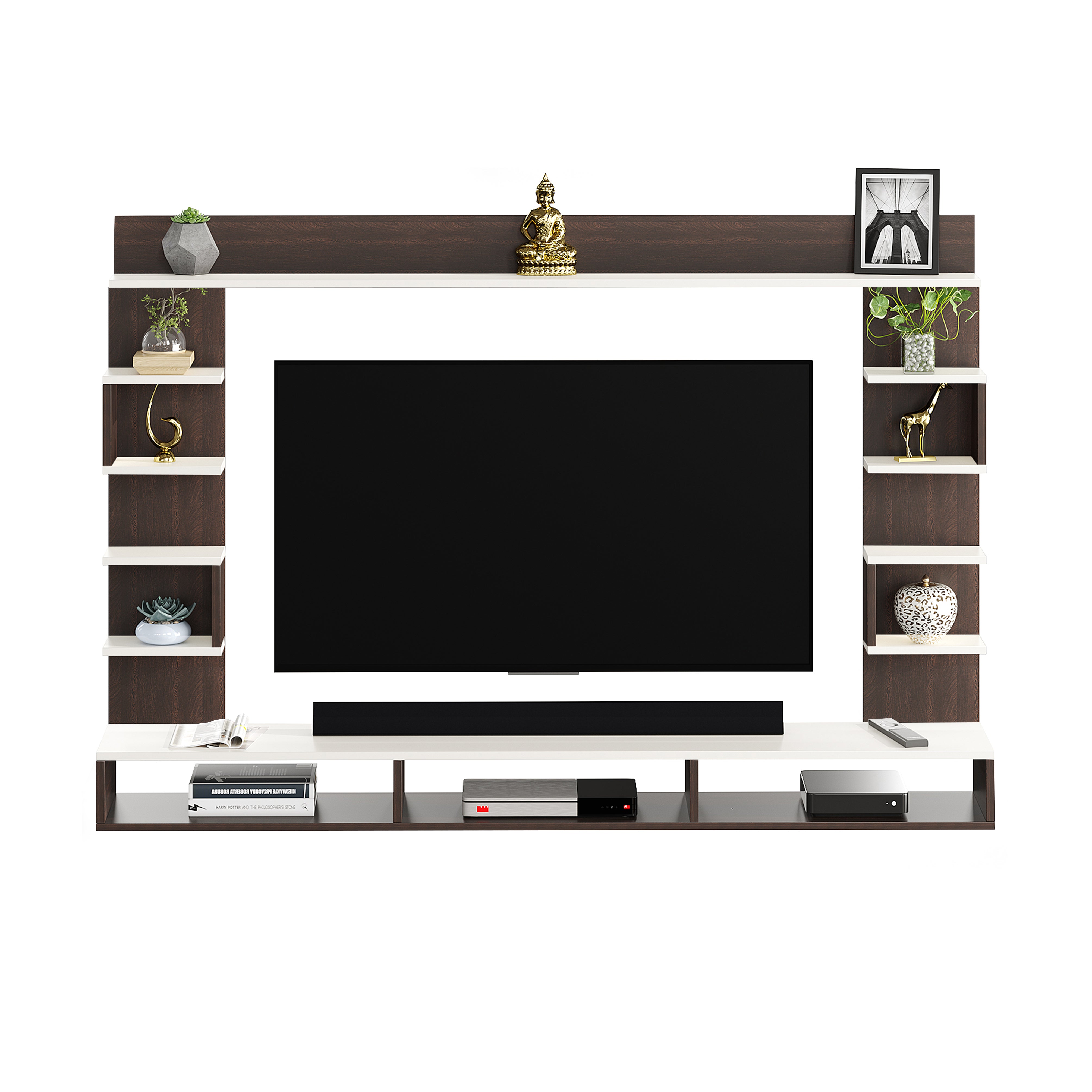 FURNEASER Steven Engineered Wood Wall Mount TV Unit/TV Stand/TV Cabinet/TV Entertainment Unit/Set Top Box Stand (Ideal for 55 Inch) (Wenge & White)