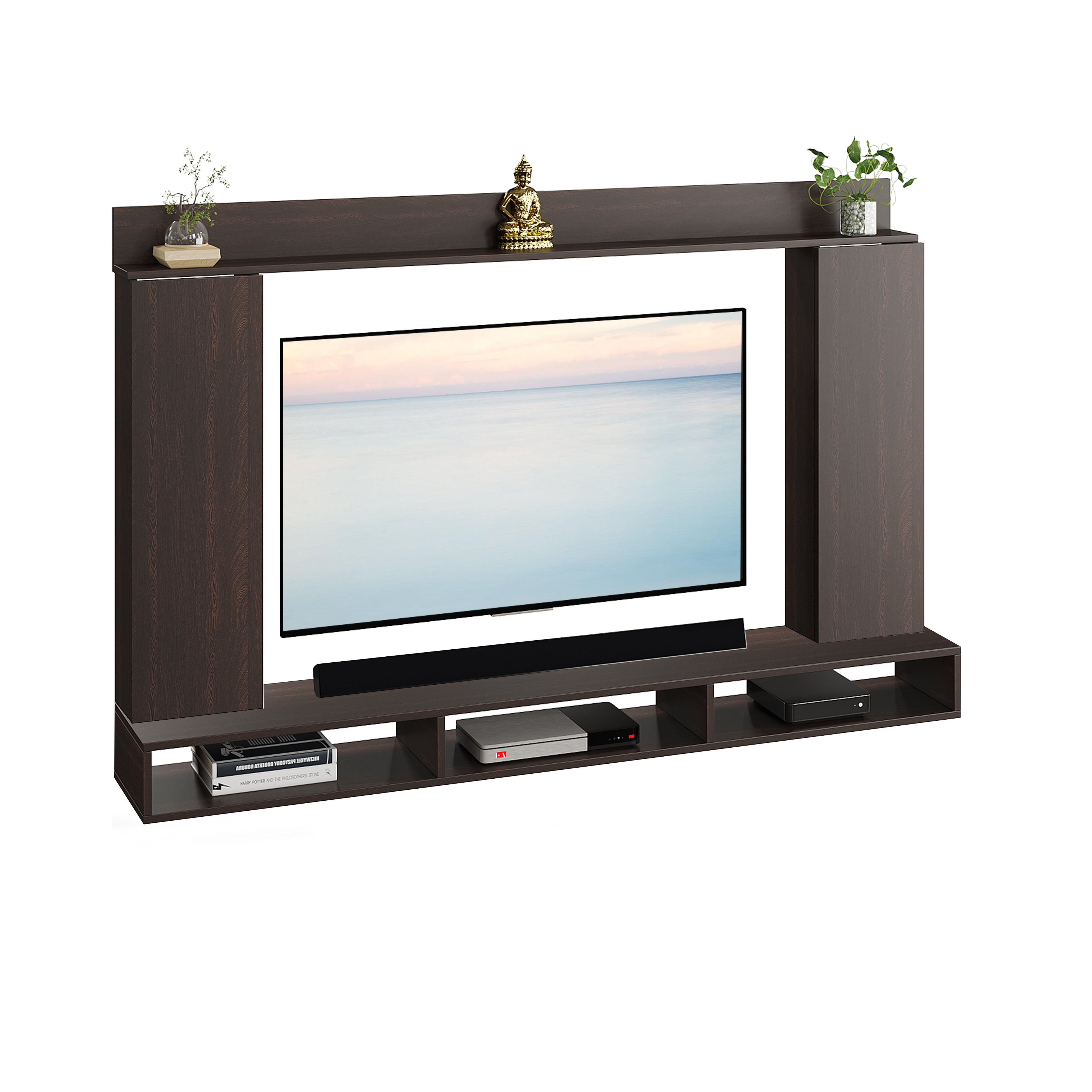 FURNEASER Morris Engineered Wood Wall Mount TV Unit/Set Top Box Stand with Display Shelves/Modern Tv Rack/Cabinet/Showcase for 43 inch TV (Wenge)