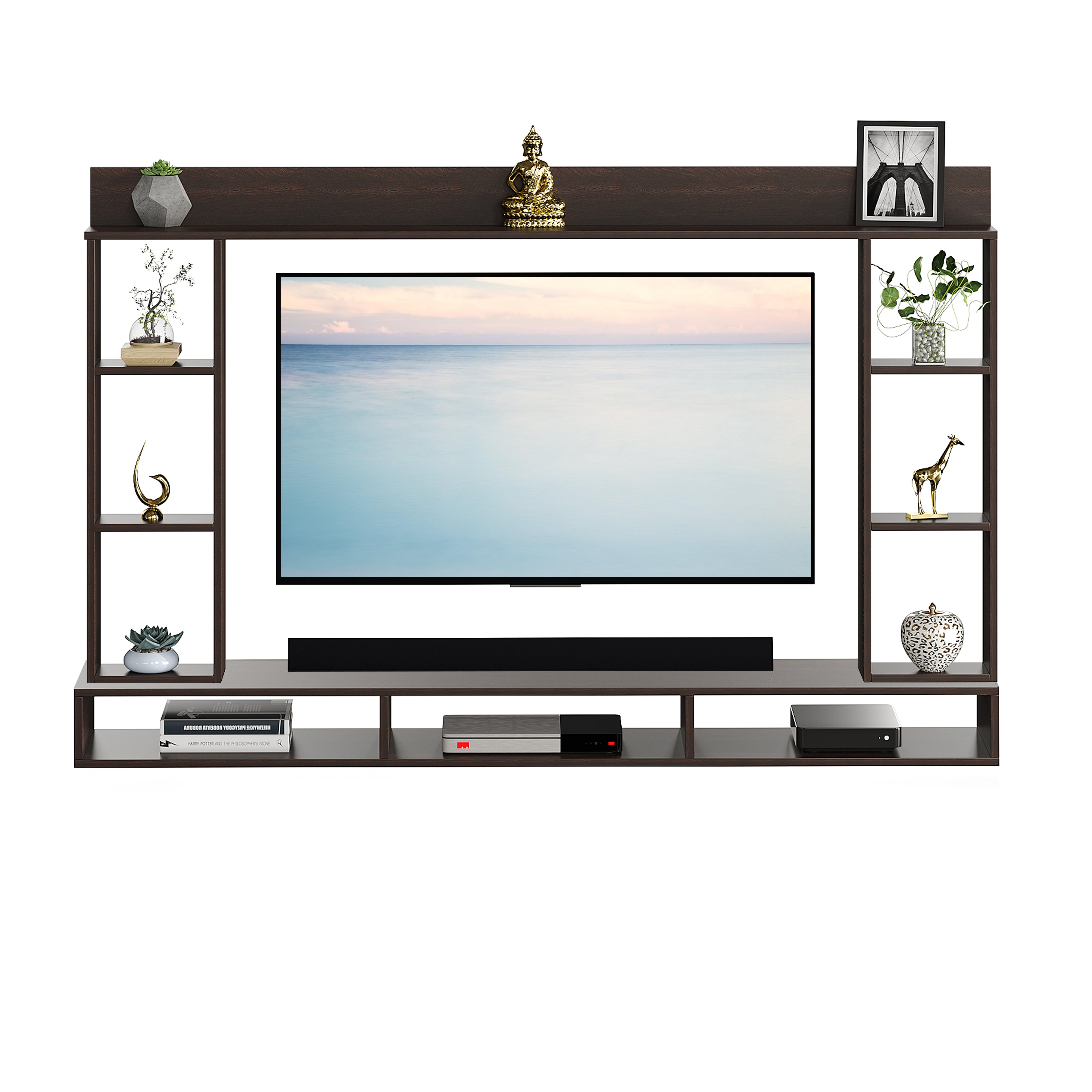 FURNEASER Paul Engineered Wood Wall-Mount TV Unit for Living Room, Set Top Box Stand, Entertainment Unit with Display Shelves, for Upto 43 Inch TV (Wenge)