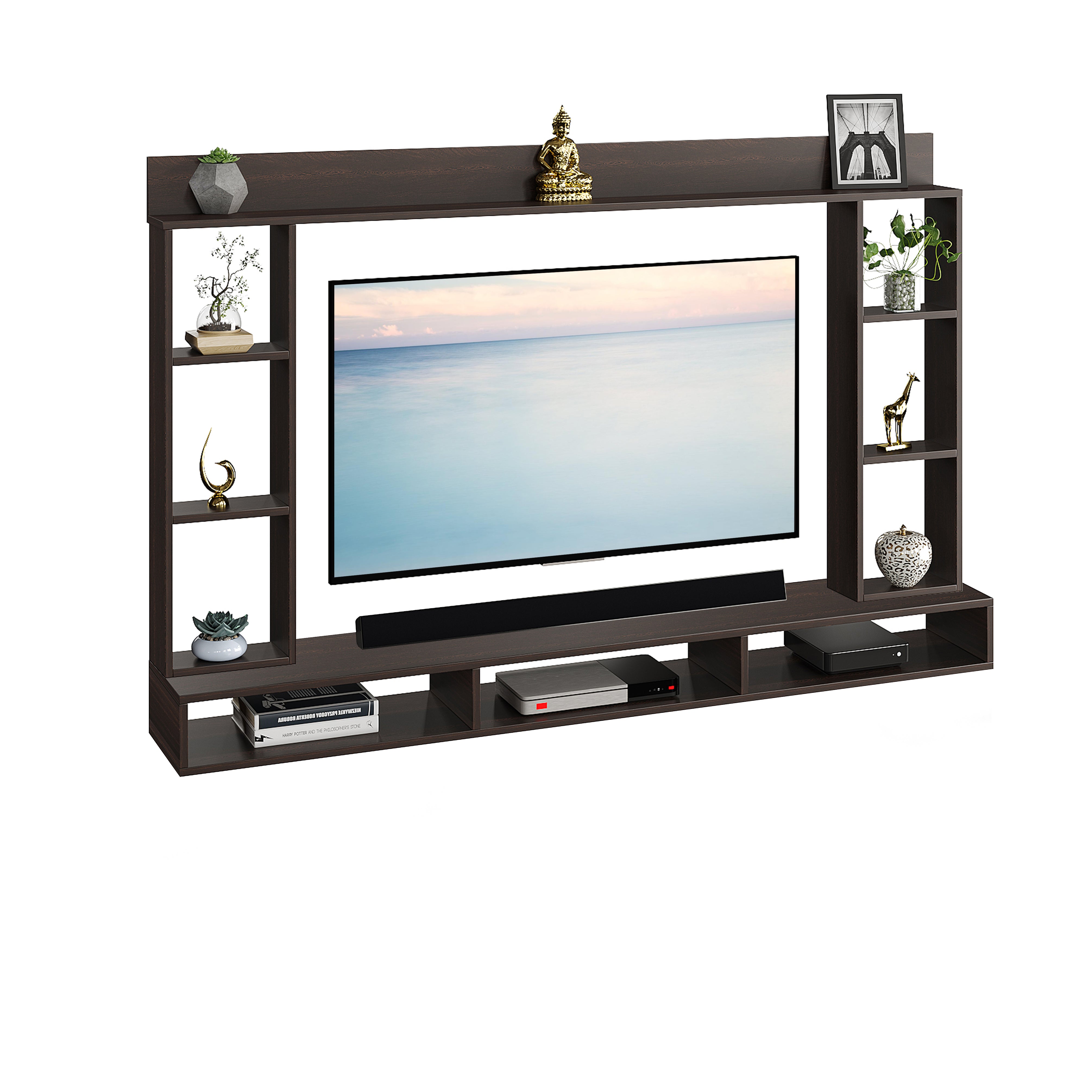 FURNEASER Paul Engineered Wood Wall-Mount TV Unit for Living Room, Set Top Box Stand, Entertainment Unit with Display Shelves, for Upto 43 Inch TV (Wenge)