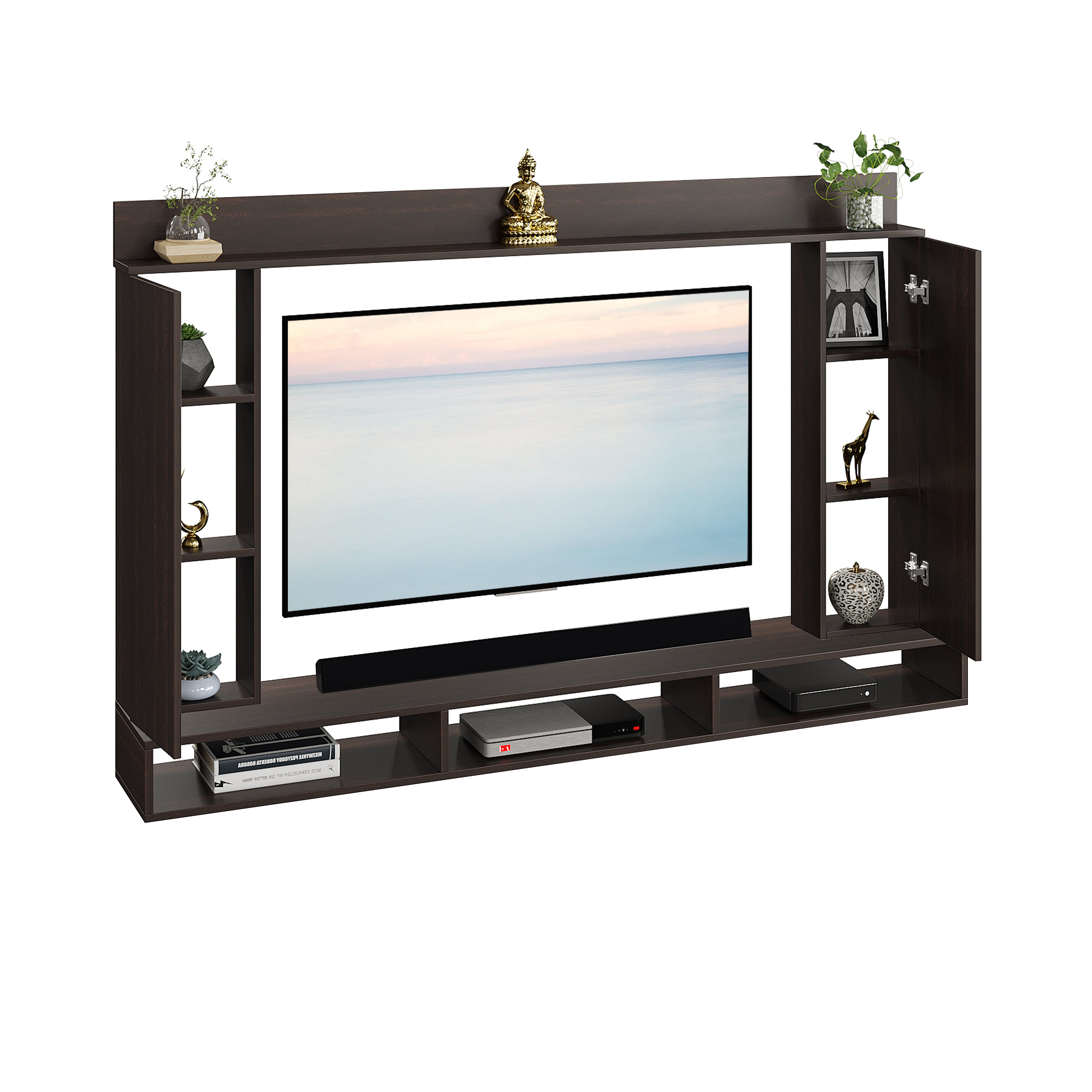 FURNEASER Morris Engineered Wood Wall Mount TV Unit/Set Top Box Stand with Display Shelves/Modern Tv Rack/Cabinet/Showcase for 43 inch TV (Wenge)