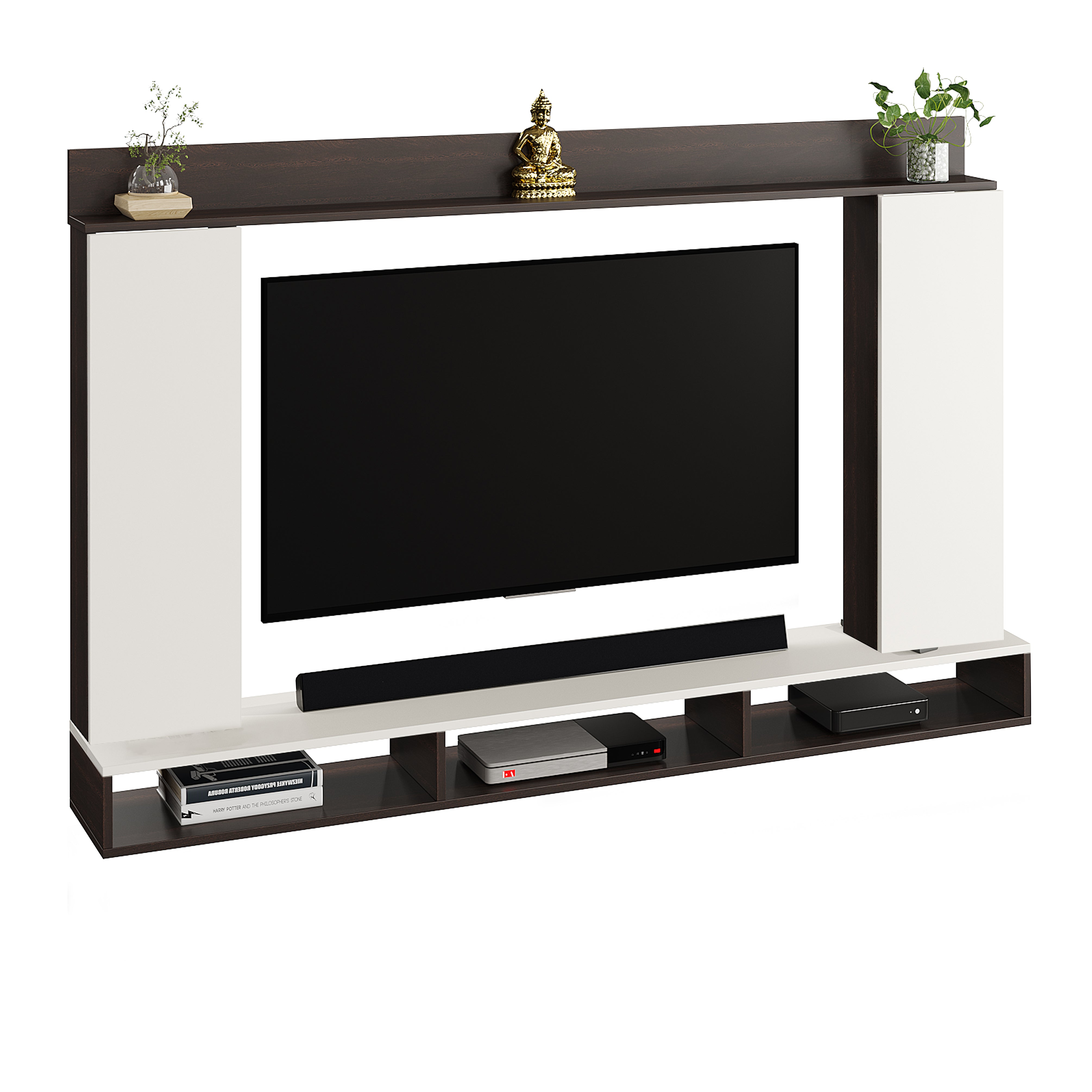FURNEASER Morris Engineered Wood Wall Mount TV Unit/TV Stand with Door/TV Cabinet/TV Entertainment Unit/Set Top Box Stand (Ideal for 55 Inch)  (D.I.Y) (Wange & White)