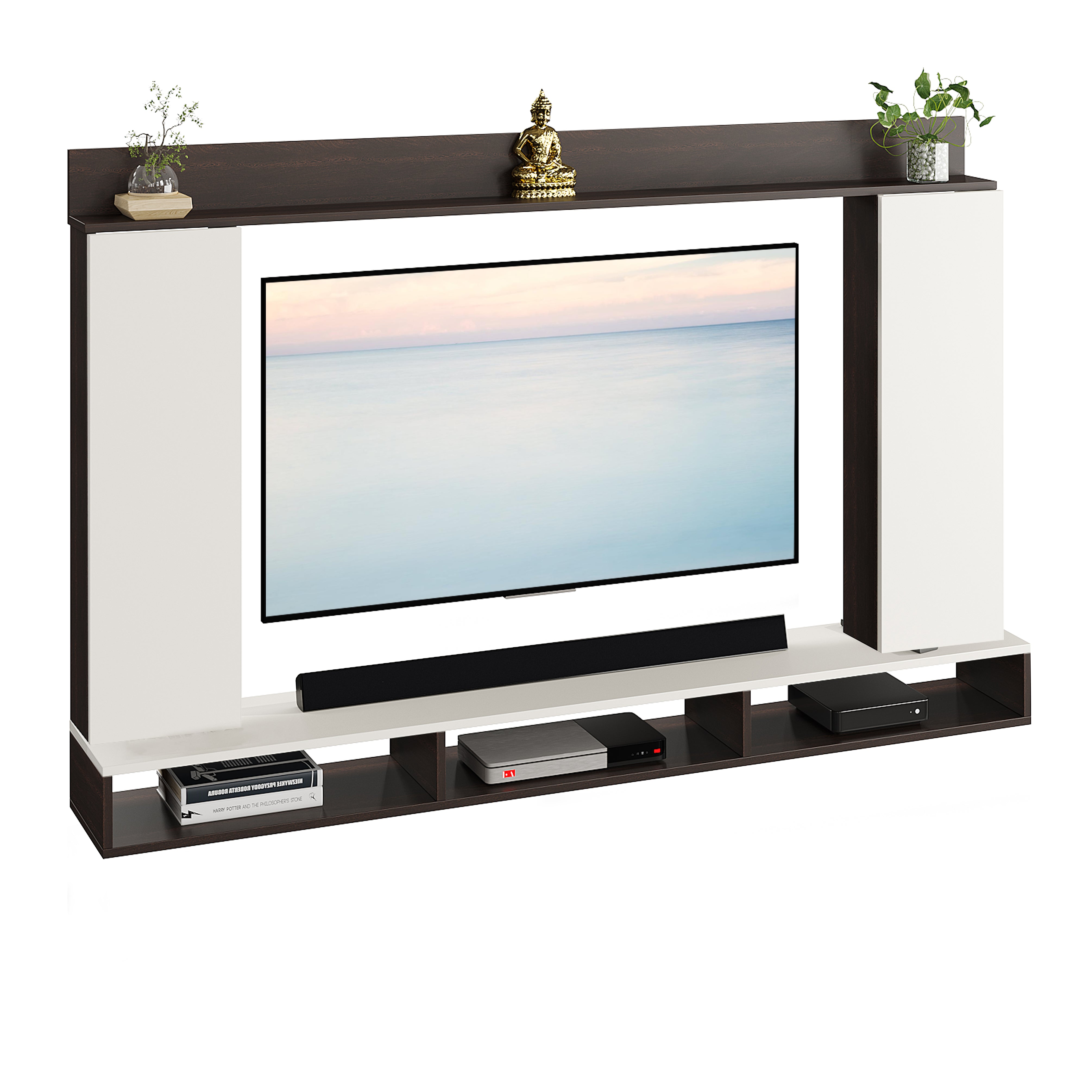 FURNEASER Morris Engineered Wood Wall Mount TV Unit/Set Top Box Stand with Display Shelves/Modern Tv Rack/Cabinet/Showcase for 43 inch TV (Wenge & White)