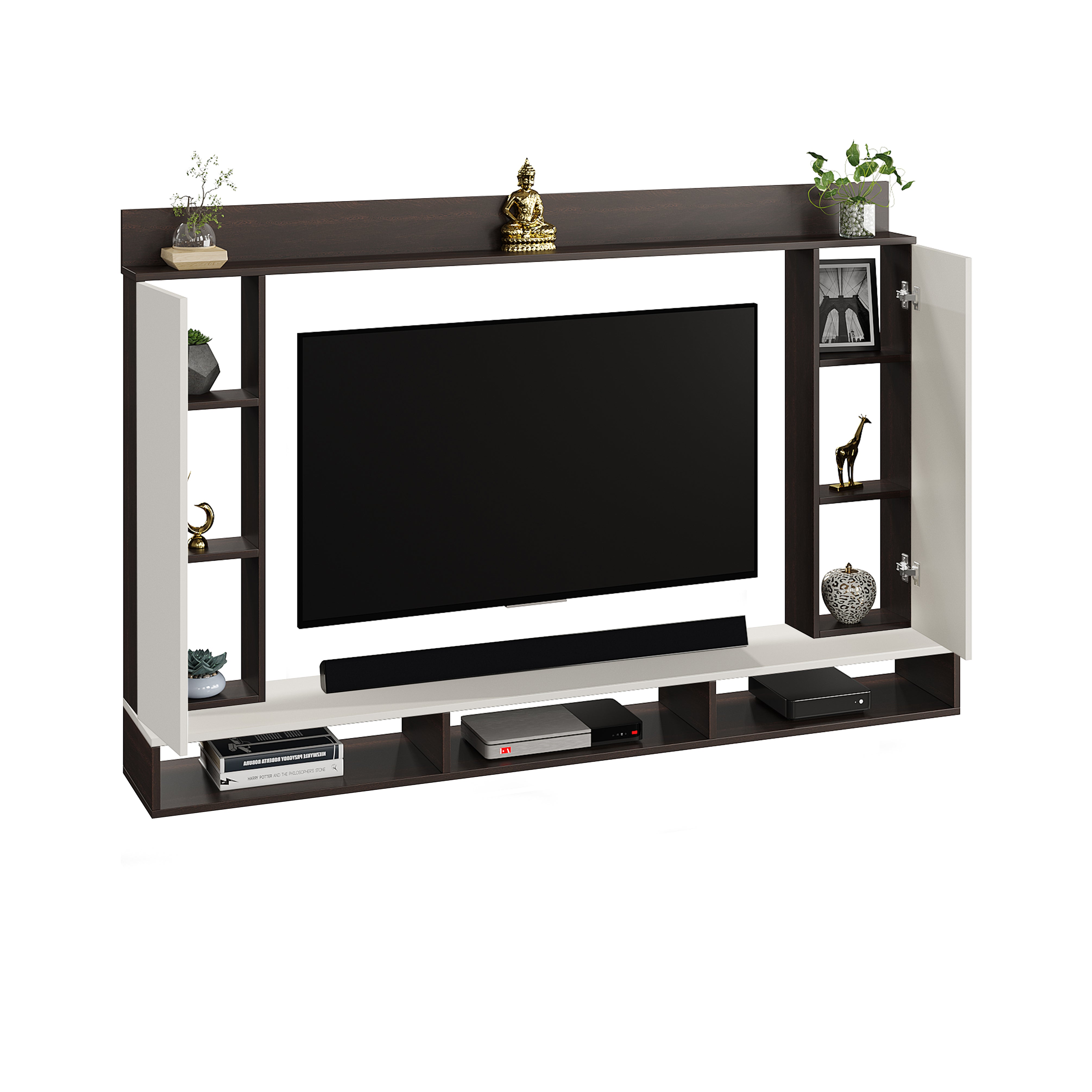 FURNEASER Morris Engineered Wood Wall Mount TV Unit/TV Stand with Door/TV Cabinet/TV Entertainment Unit/Set Top Box Stand (Ideal for 55 Inch)  (D.I.Y) (Wange & White)