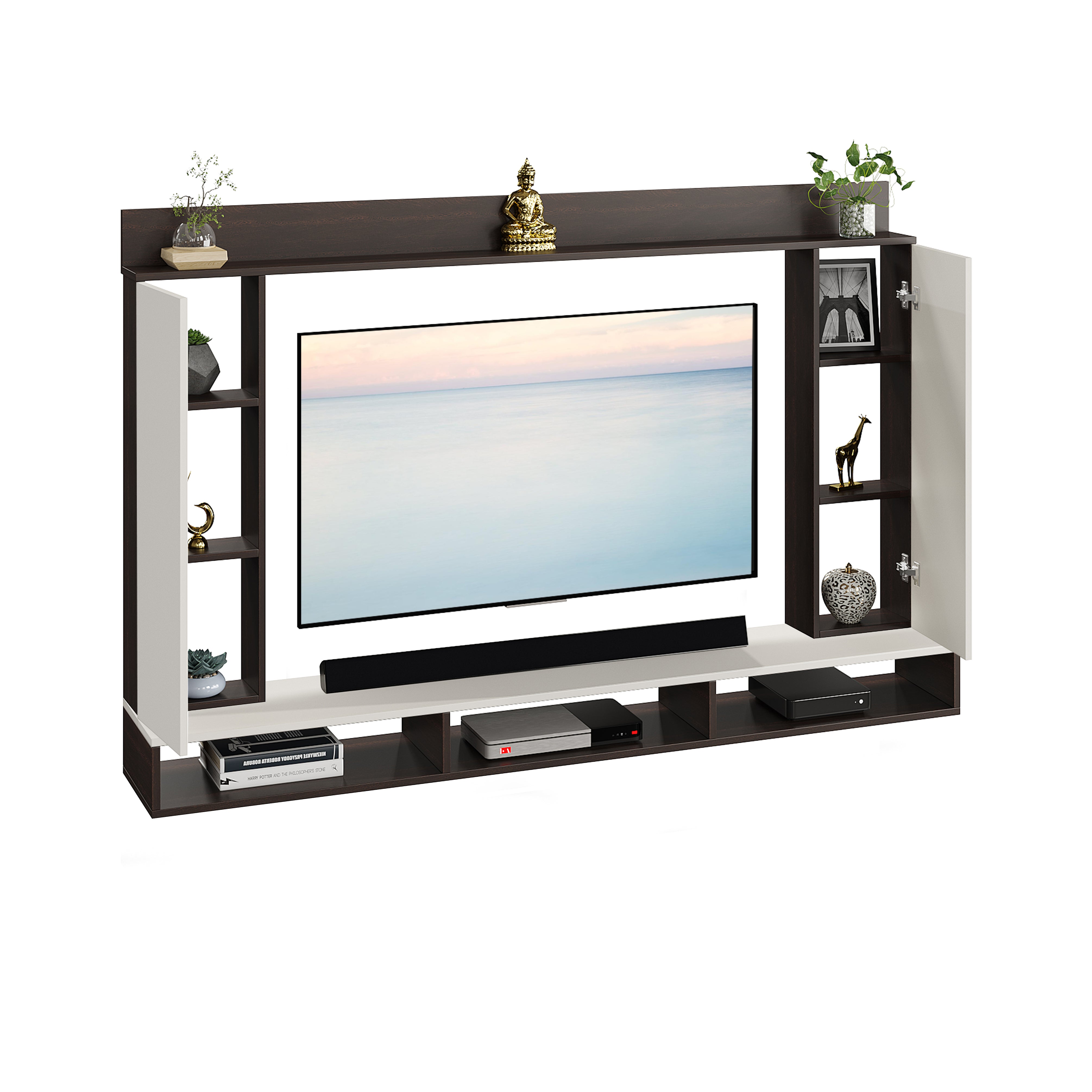 FURNEASER Morris Engineered Wood Wall Mount TV Unit/Set Top Box Stand with Display Shelves/Modern Tv Rack/Cabinet/Showcase for 43 inch TV (Wenge & White)