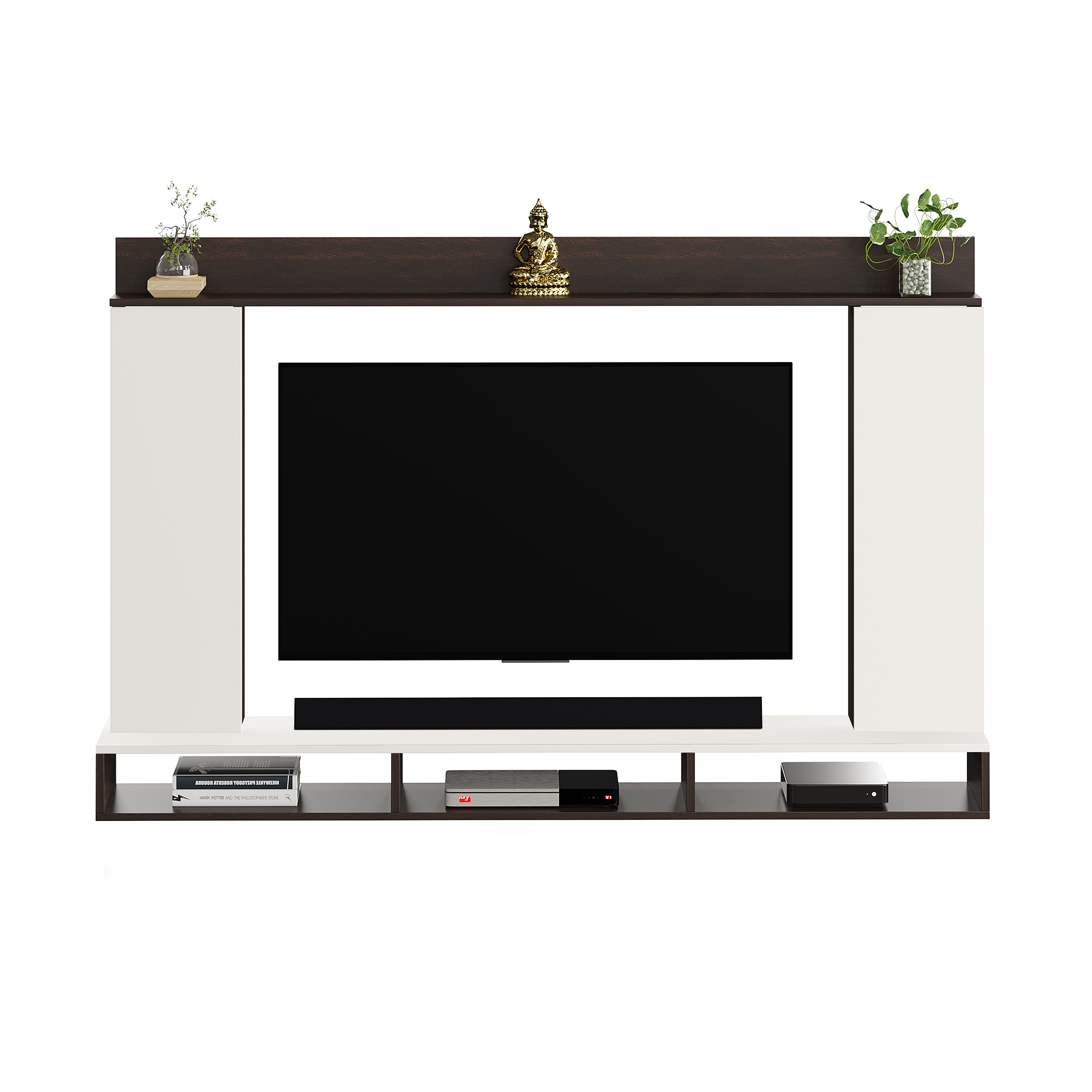 FURNEASER Morris Engineered Wood Wall Mount TV Unit/TV Stand with Door/TV Cabinet/TV Entertainment Unit/Set Top Box Stand (Ideal for 55 Inch)  (D.I.Y) (Wange & White)