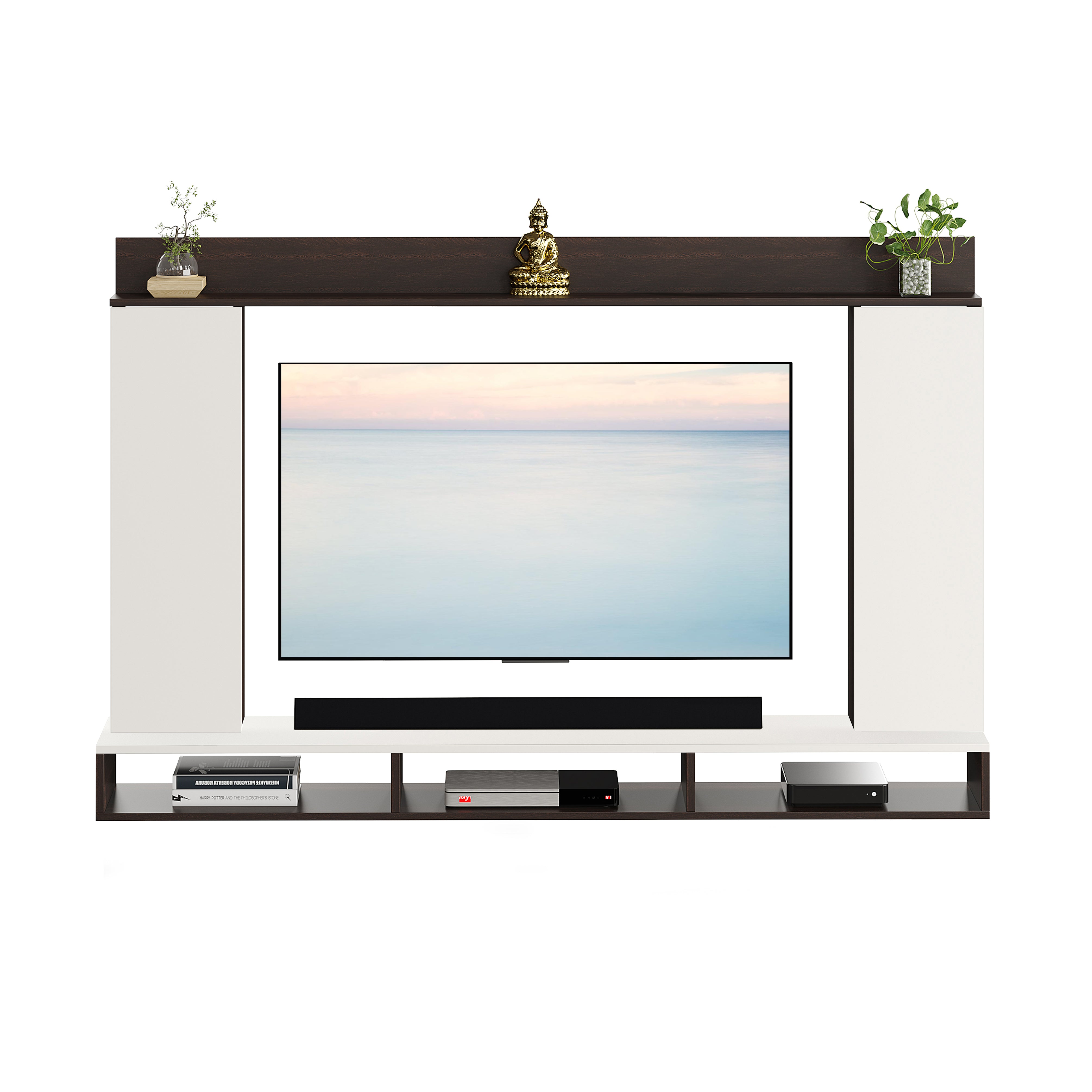 FURNEASER Morris Engineered Wood Wall Mount TV Unit/Set Top Box Stand with Display Shelves/Modern Tv Rack/Cabinet/Showcase for 43 inch TV (Wenge & White)