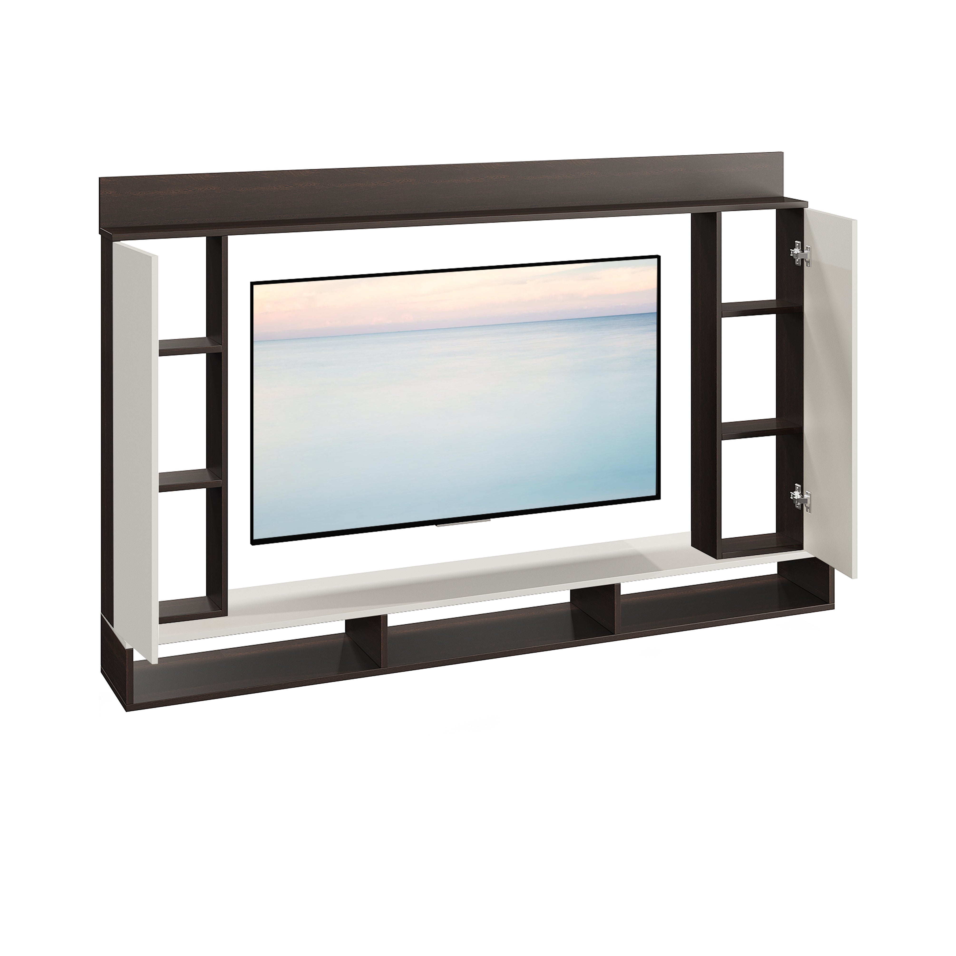 FURNEASER Morris Engineered Wood Wall Mount TV Unit/Set Top Box Stand with Display Shelves/Modern Tv Rack/Cabinet/Showcase for 43 inch TV (Wenge & White)