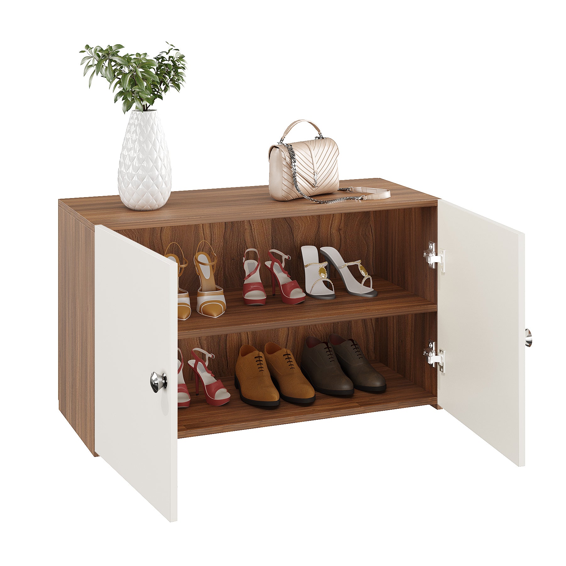WOODWIDER Robana Wooden Shoe Rack for Home Storage Organizer Shoe Rack Cabinet Slipper Footwear Stand Rack 6 Shelves, Store Up to 16 Pairs (Exotic Teak & White)