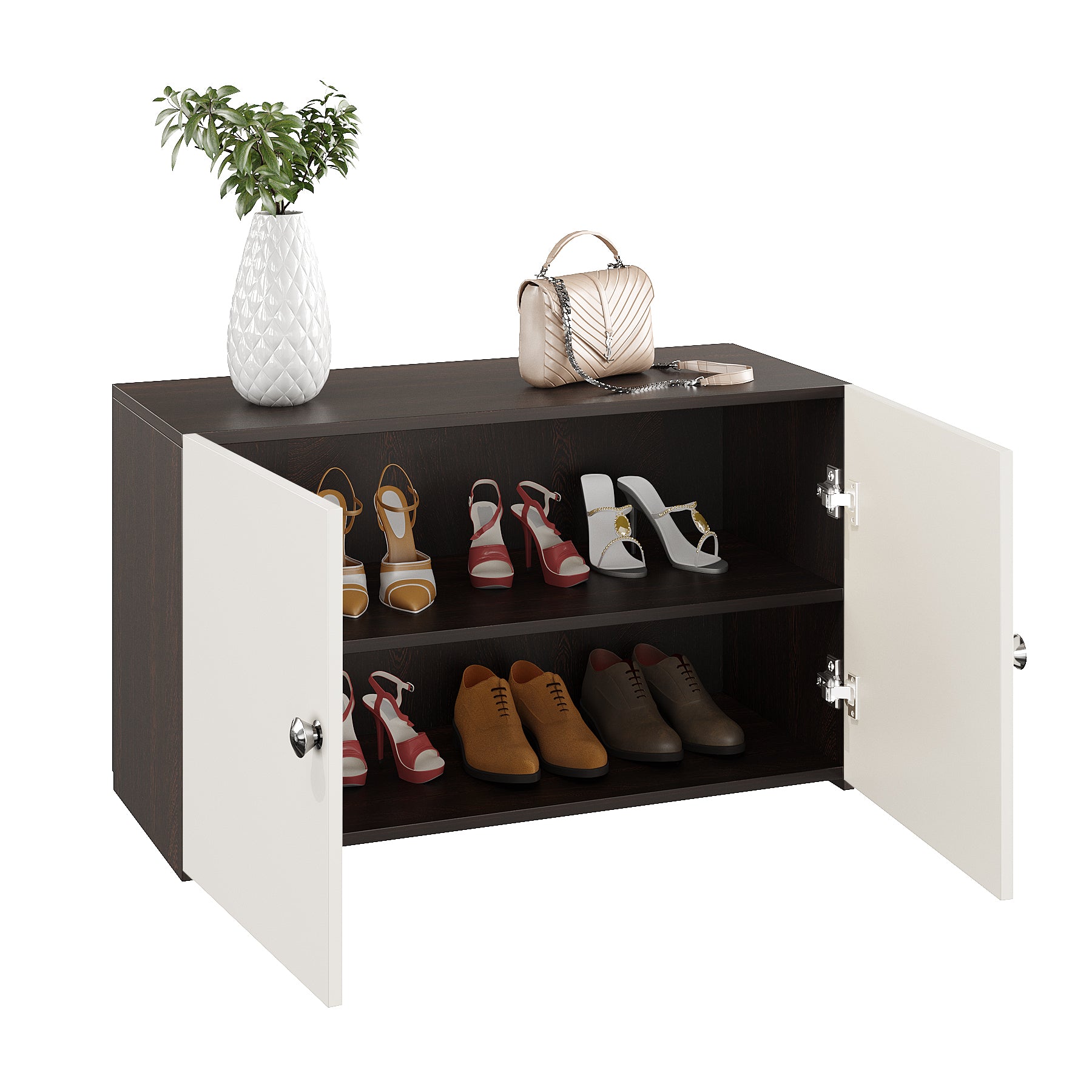 WOODWIDER Robana Wooden Shoe Rack for Home Storage Organizer Shoe Rack Cabinet Slipper Footwear Stand Rack 6 Shelves, Store Up to 16 Pairs (Wenge & White)