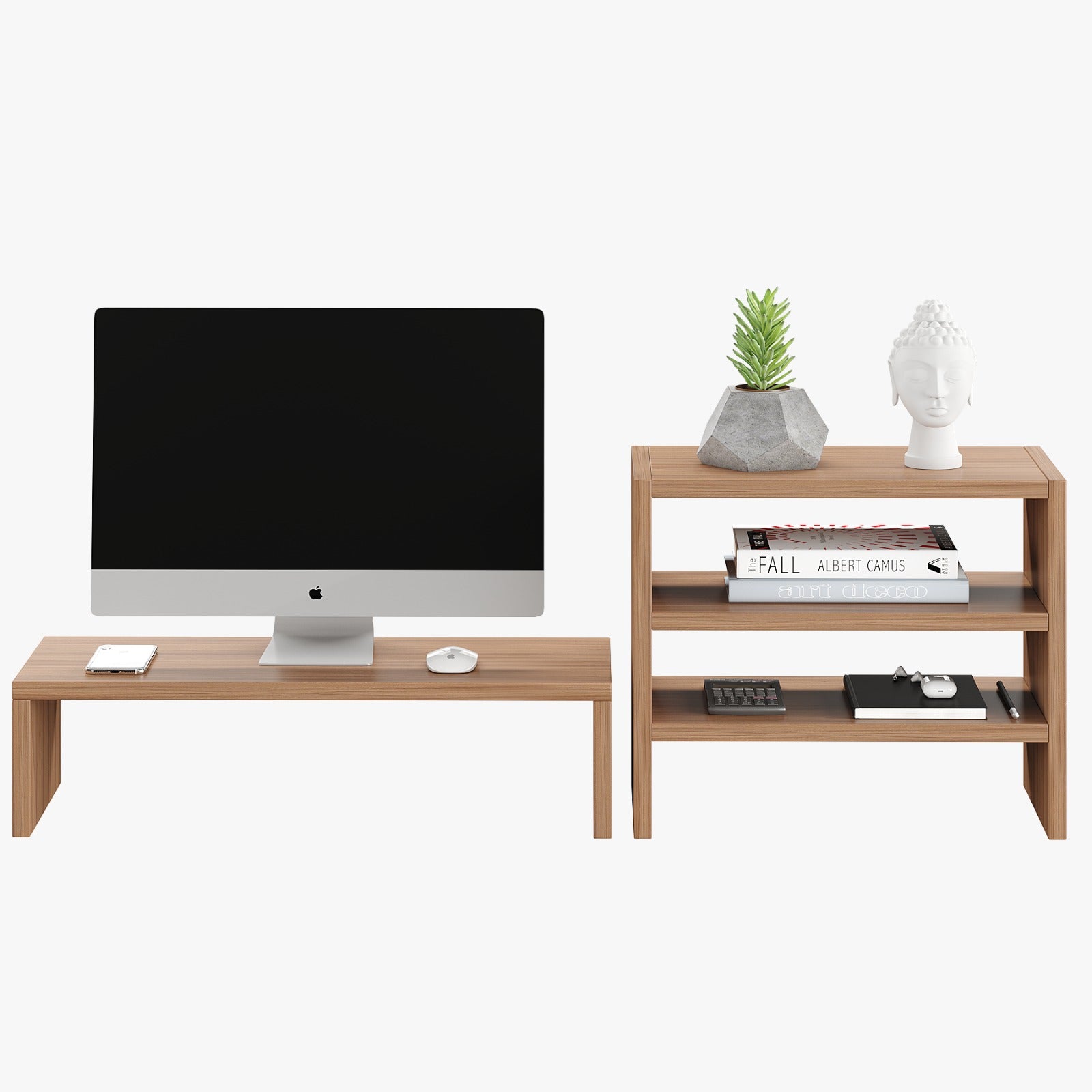 Densi Wooden Monitor Stand Organizer Desktop Organizer Monitor Riser Laptop Stand