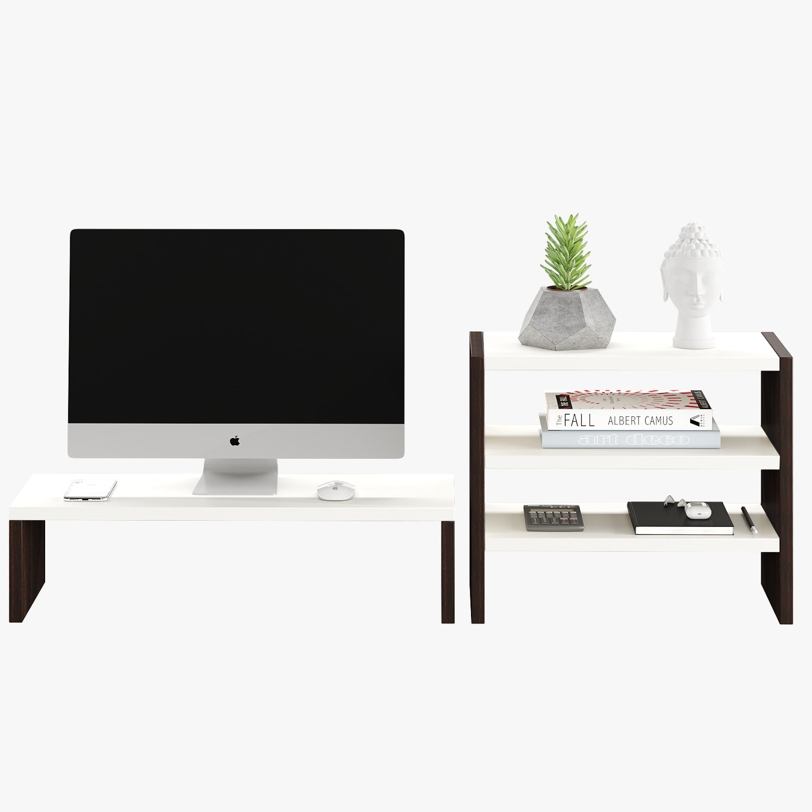 Densi Wooden Monitor Stand Organizer Desktop Organizer Monitor Riser Laptop Stand
